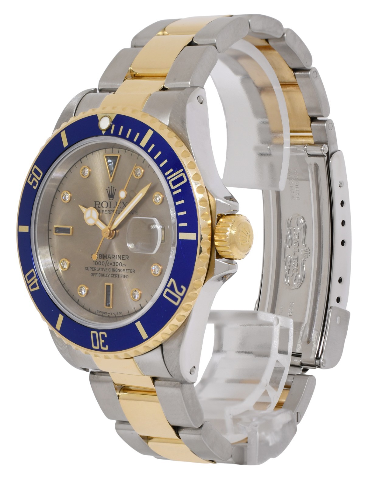 Rolex Submariner 18k Yellow Gold/Steel Slate Serti Diamond 40mm Watch U 16613