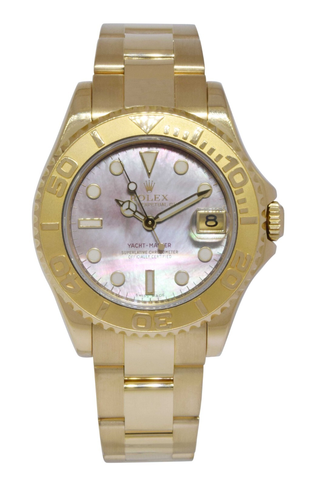 Rolex Yacht-Master 18k Yellow Gold Tahitian MOP Dial 35mm Watch B/P Z 168628