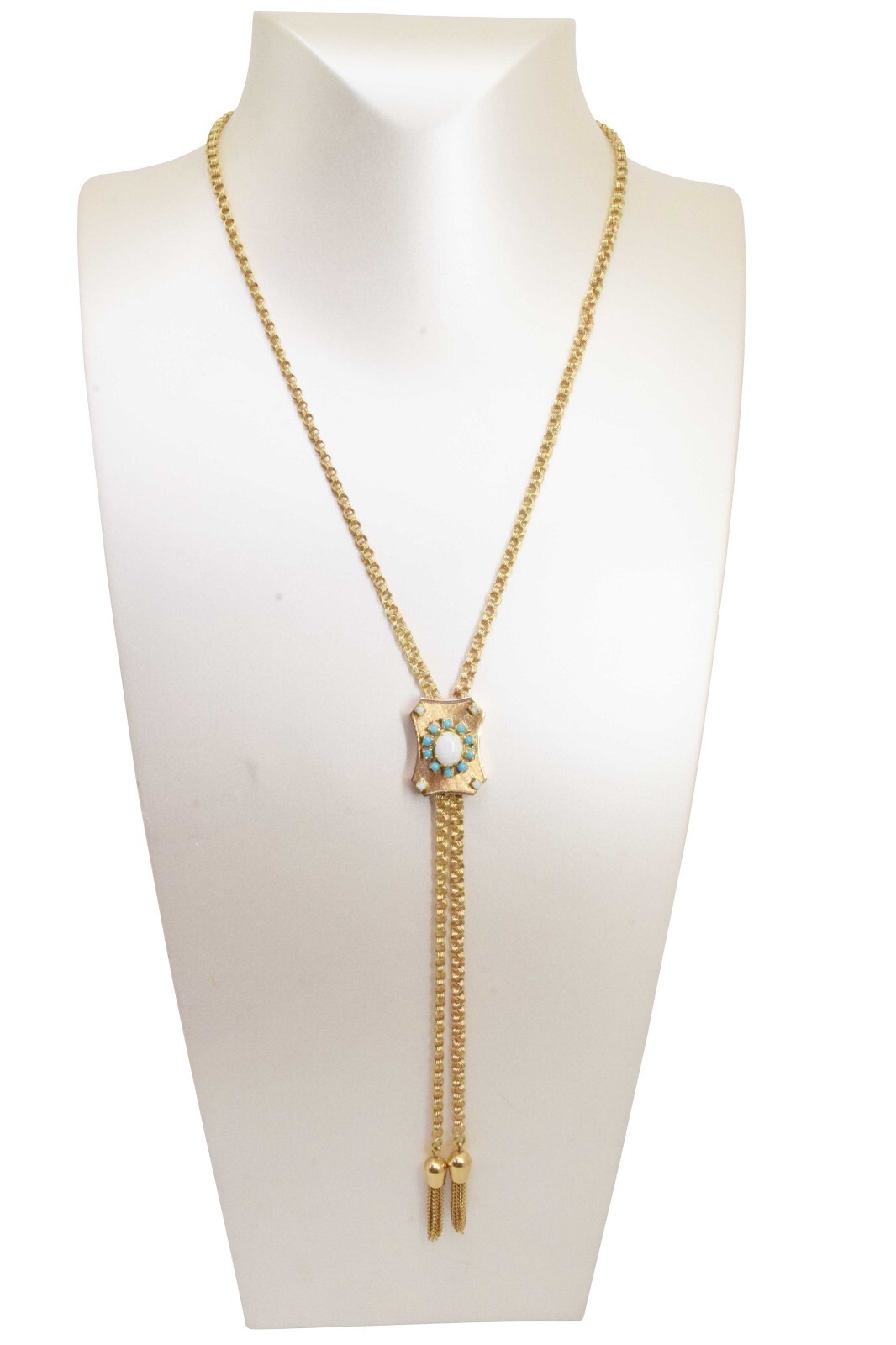 Opal & Tuquoise Lanyard Link Chain Necklace in 14k Yellow Gold Opal & Tuquoise Lanyard Link Chain Necklace in 14k Yellow Gold
