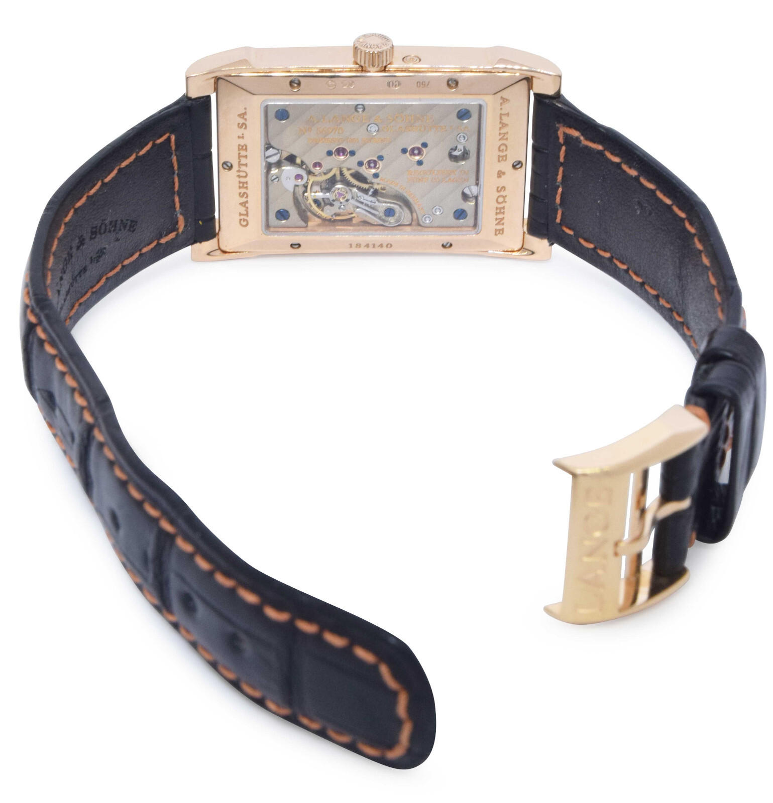 A. Lange & Sohne Cabaret 18k Rose Gold Black Dial Big Date Mens Watch 107.031