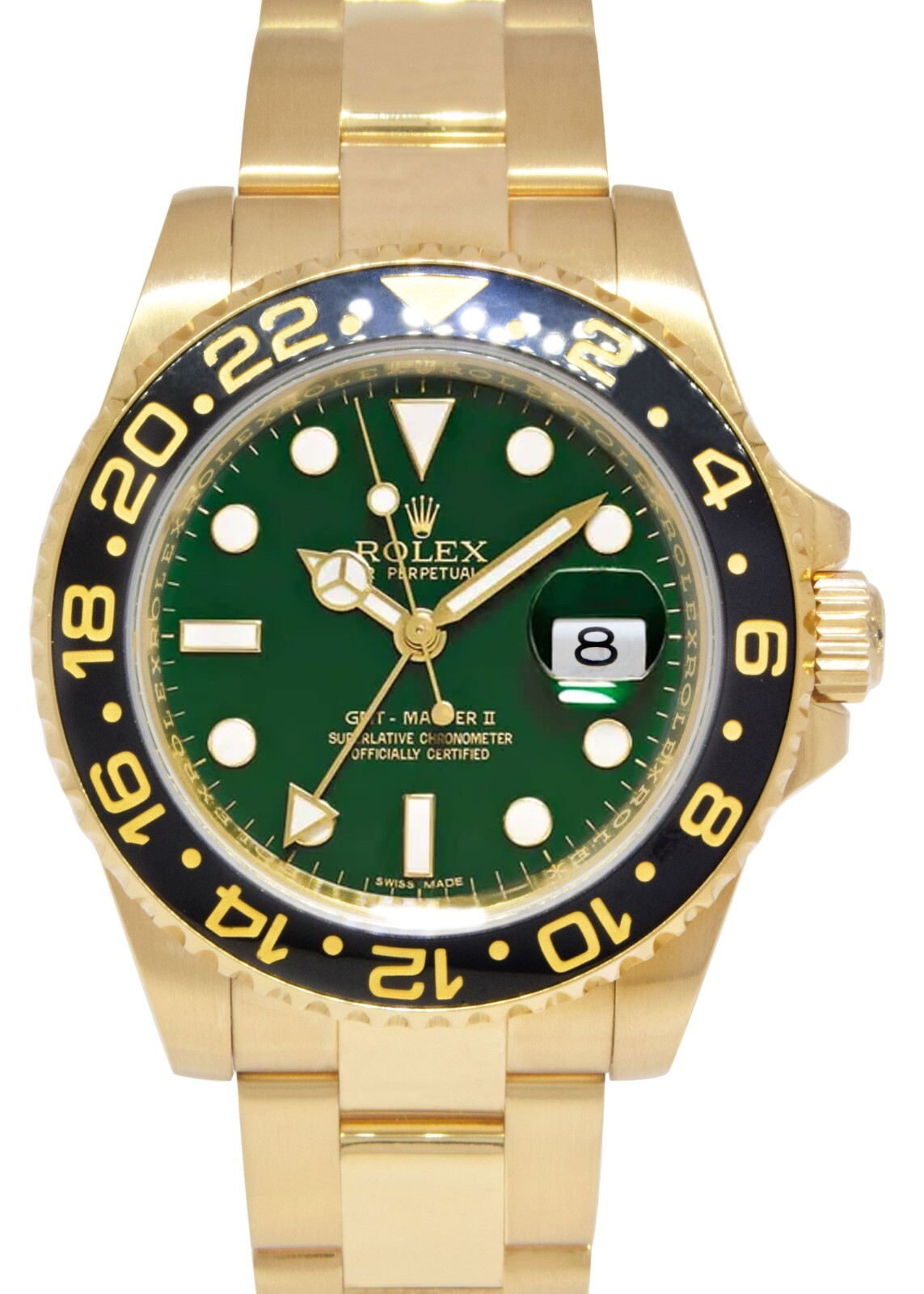 Rolex GMT-MASTER II 18k Yellow Gold & Ceramic Green Dial 40mm Watch Z 116718