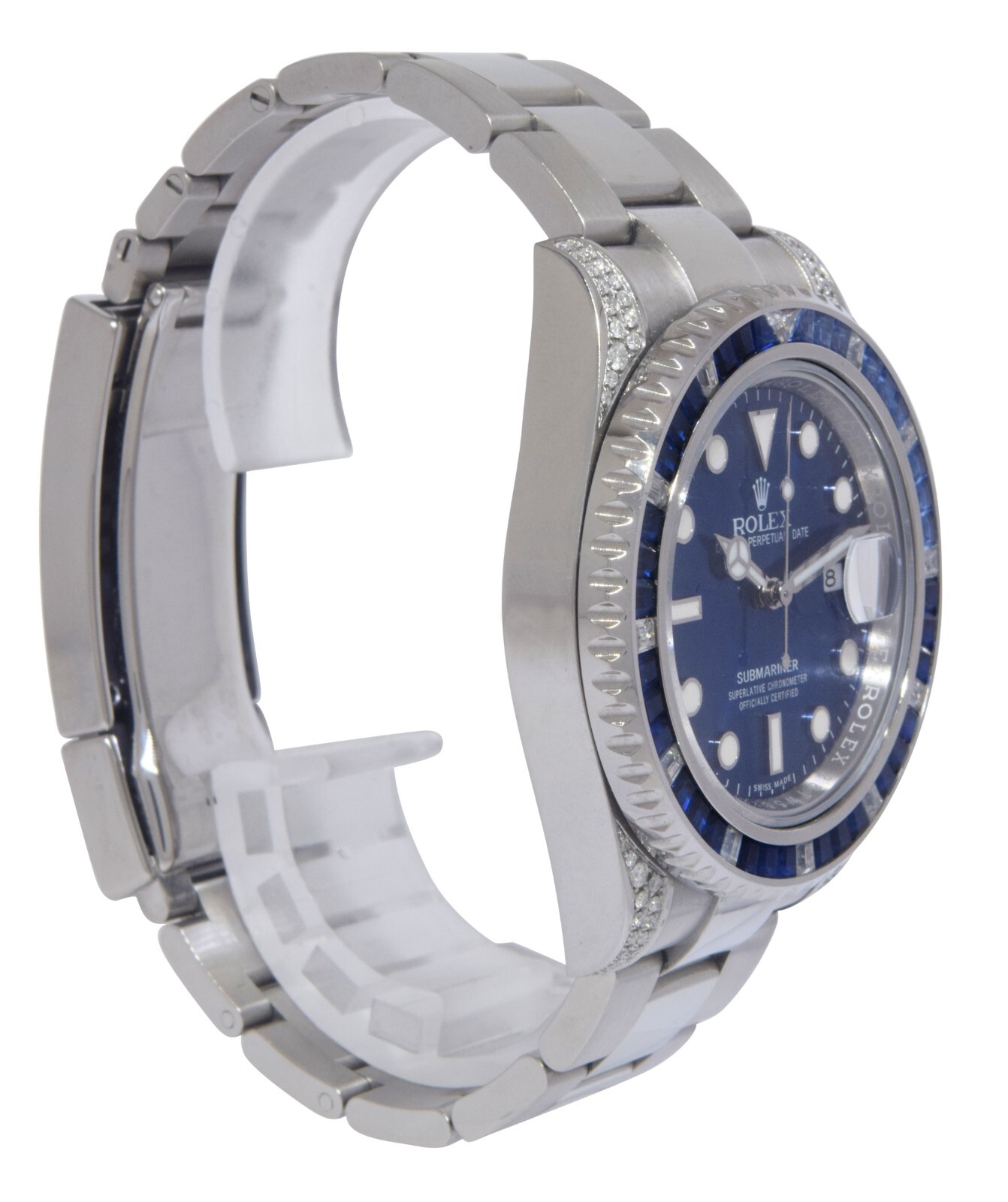 Rolex Submariner Date Steel Blue Dial Diamond & Sapphire Watch 116610