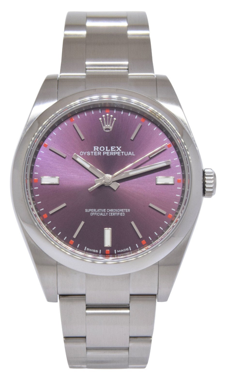 Rolex Oyster Perpetual 39 Steel Purple Grape Dial Mens Watch B/P '19 114300