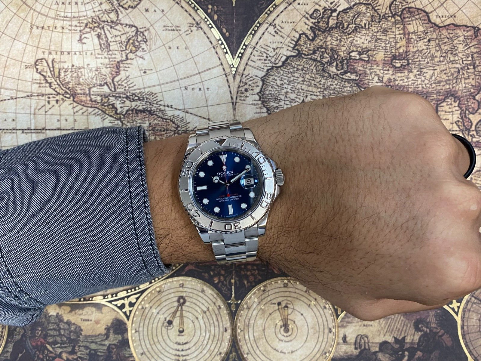 Rolex Yacht-Master Steel & Platinum Bezel Blue Dial Mens 40mm Watch +Card 116622