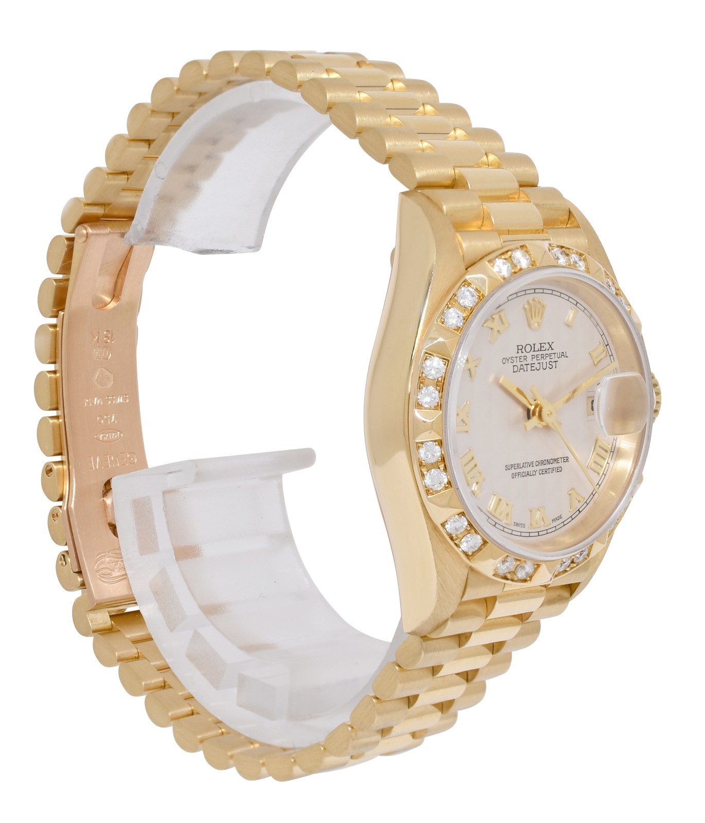 Rolex Datejust President 18k Yellow Gold Pyramid Diamond 26mm Watch B/P T 69258