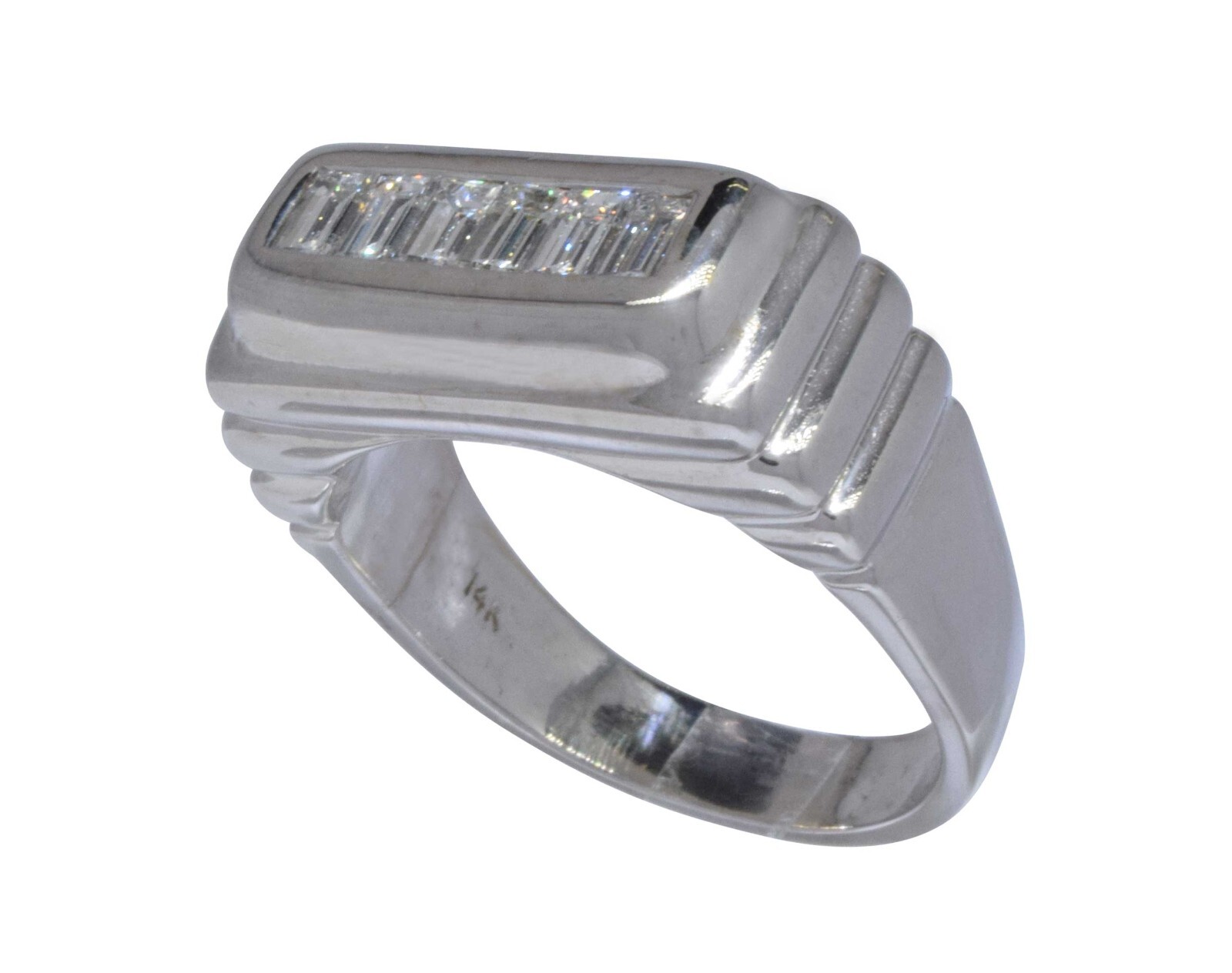 Mens Contemporary 1.00 CT Diamond Ring 14k White Gold 8