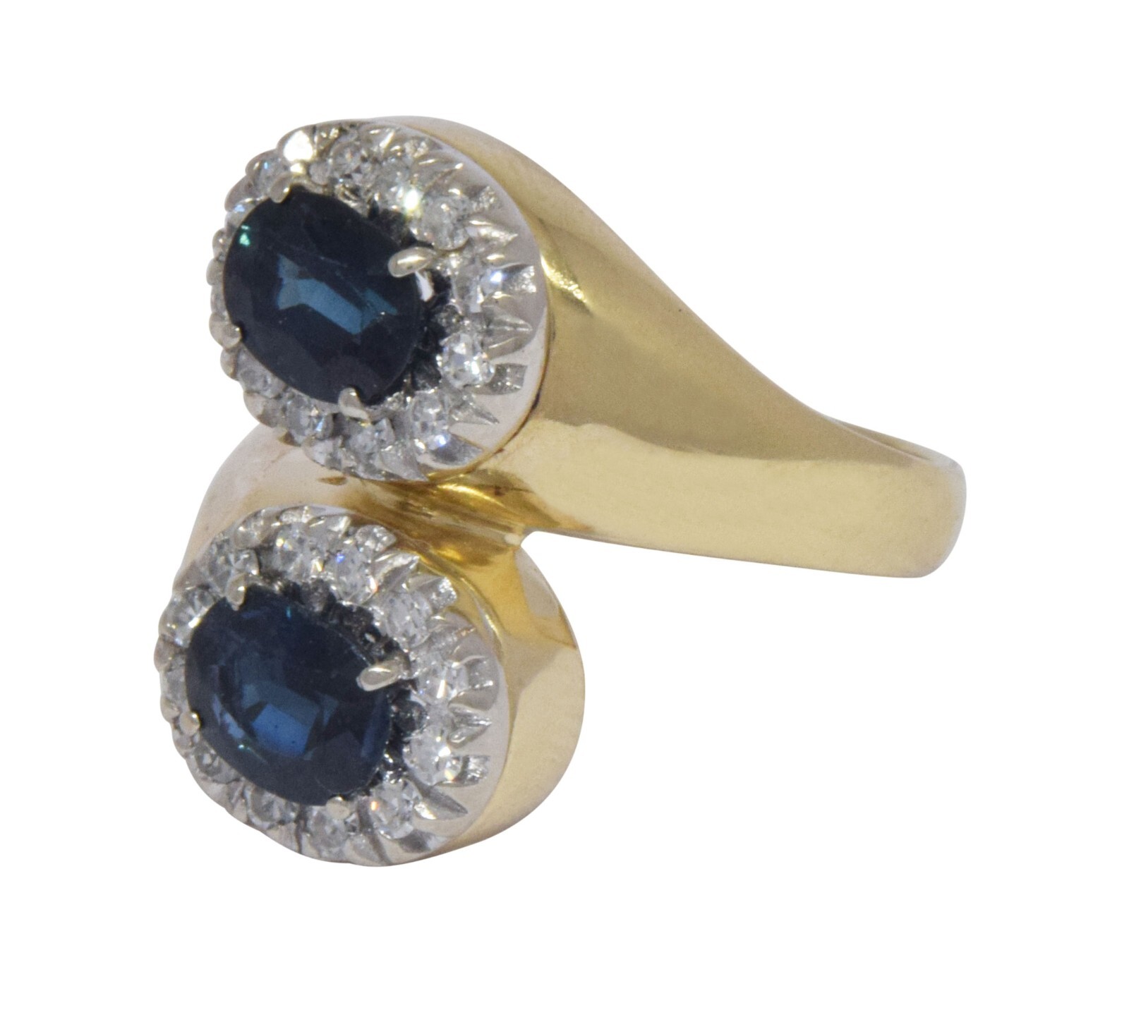 Bypass Sapphire & Diamond 18k Yellow Gold Ladies Ring Size 7