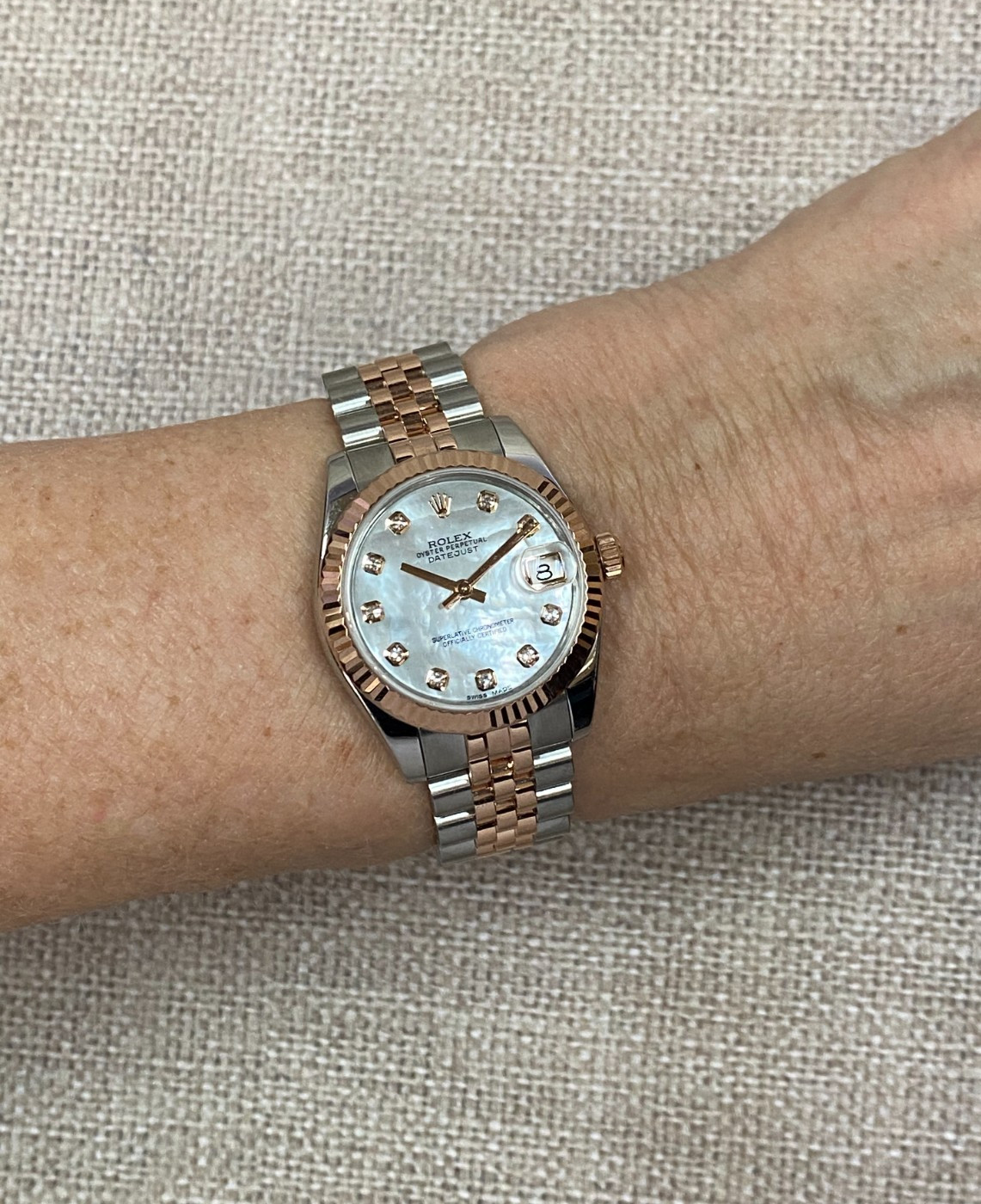 Rolex Datejust 18k Rose Gold/Steel MOP Diamond Dial Ladies 31mm Watch 178271