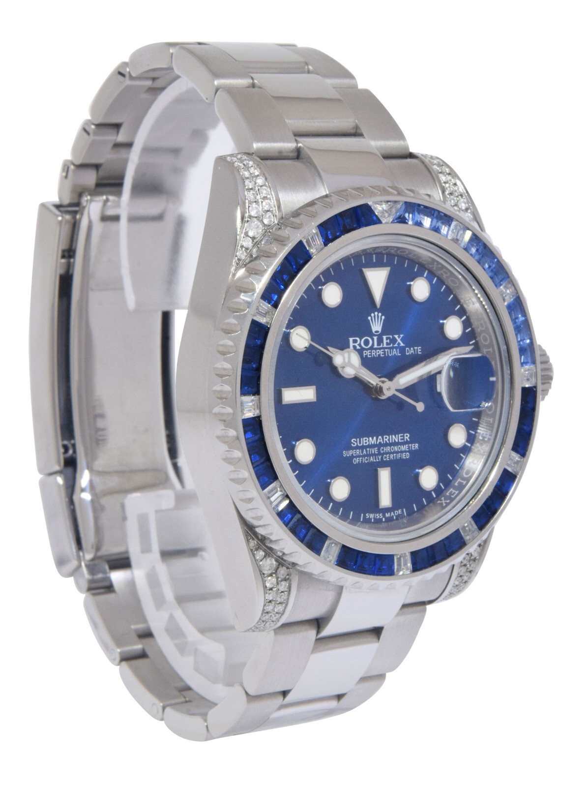 Rolex Submariner Date Steel Blue Dial Diamond & Sapphire Watch 116610