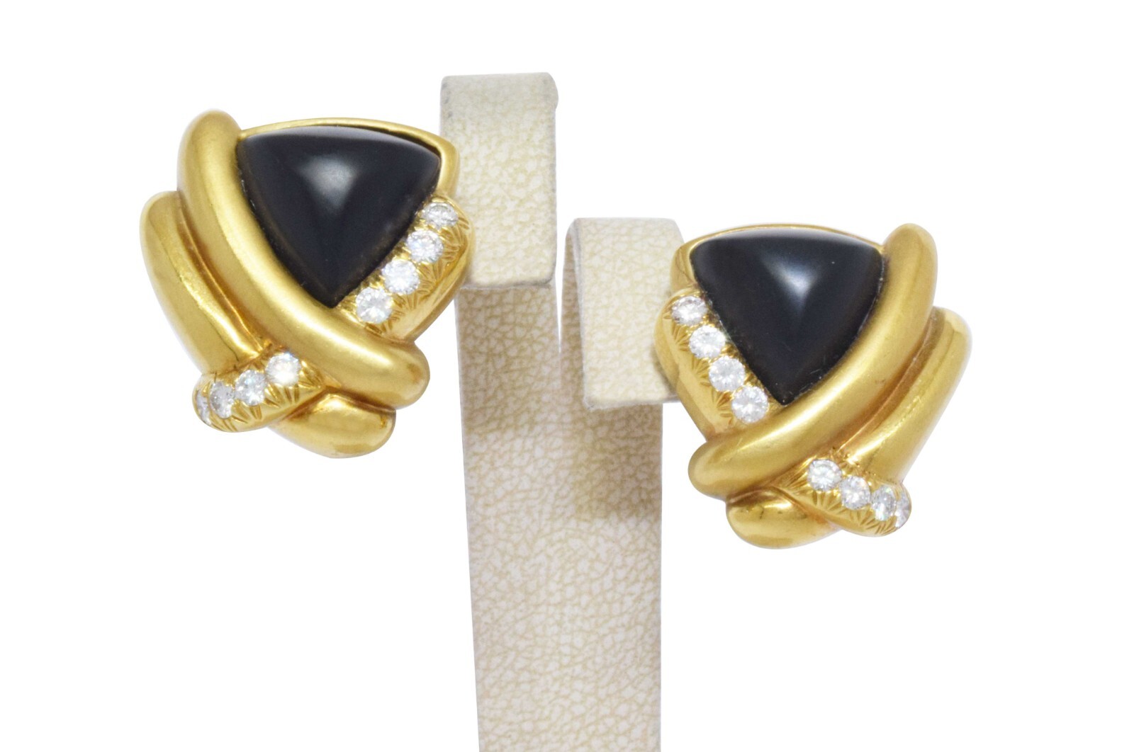Ladies 18k Yellow Gold  "MARLENE STOWE" Wood & Diamond Earrings Omega Backs