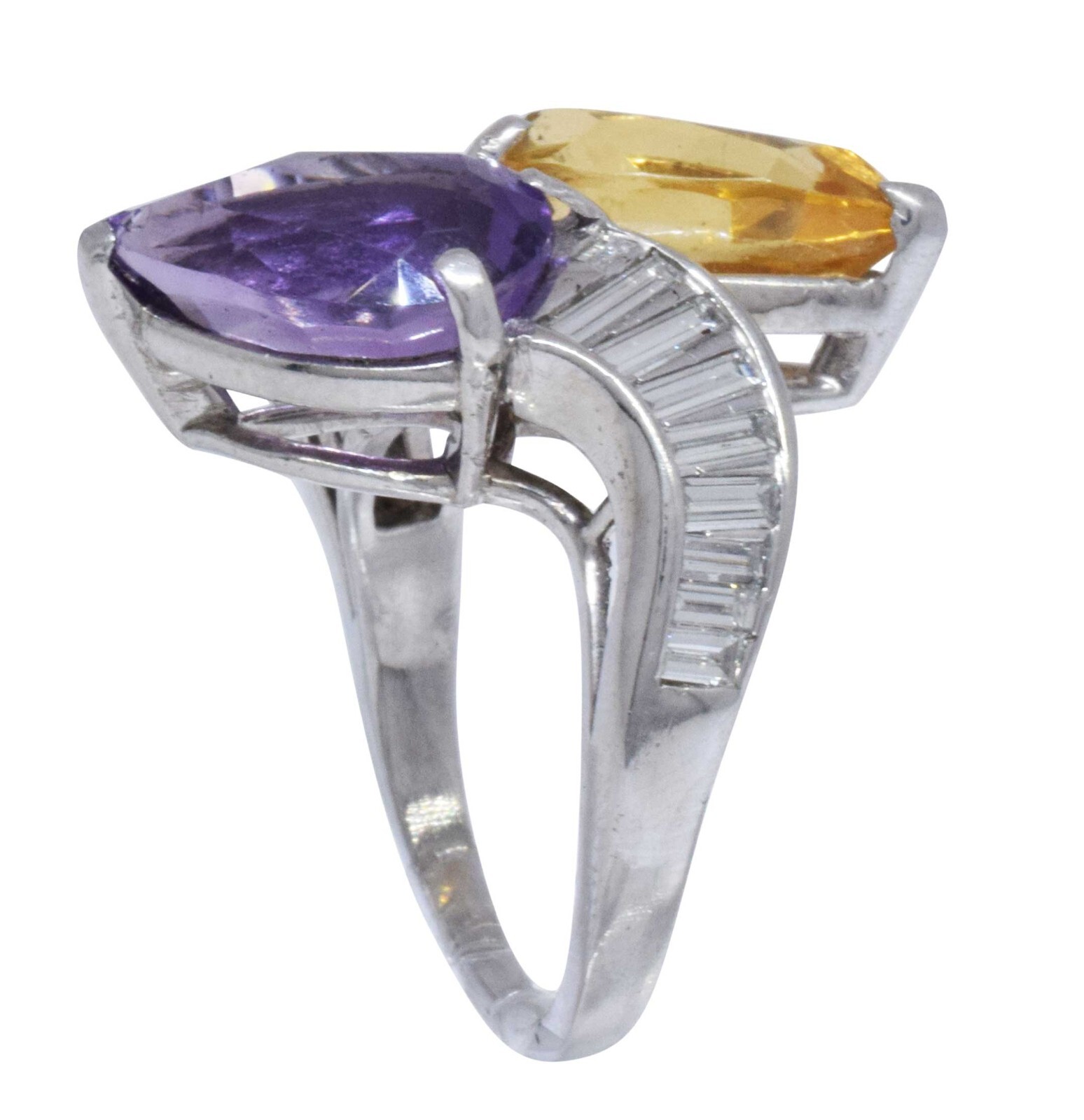 Platinum Diamond Amethyst & Citrine Ladies Ring Size: 5.75