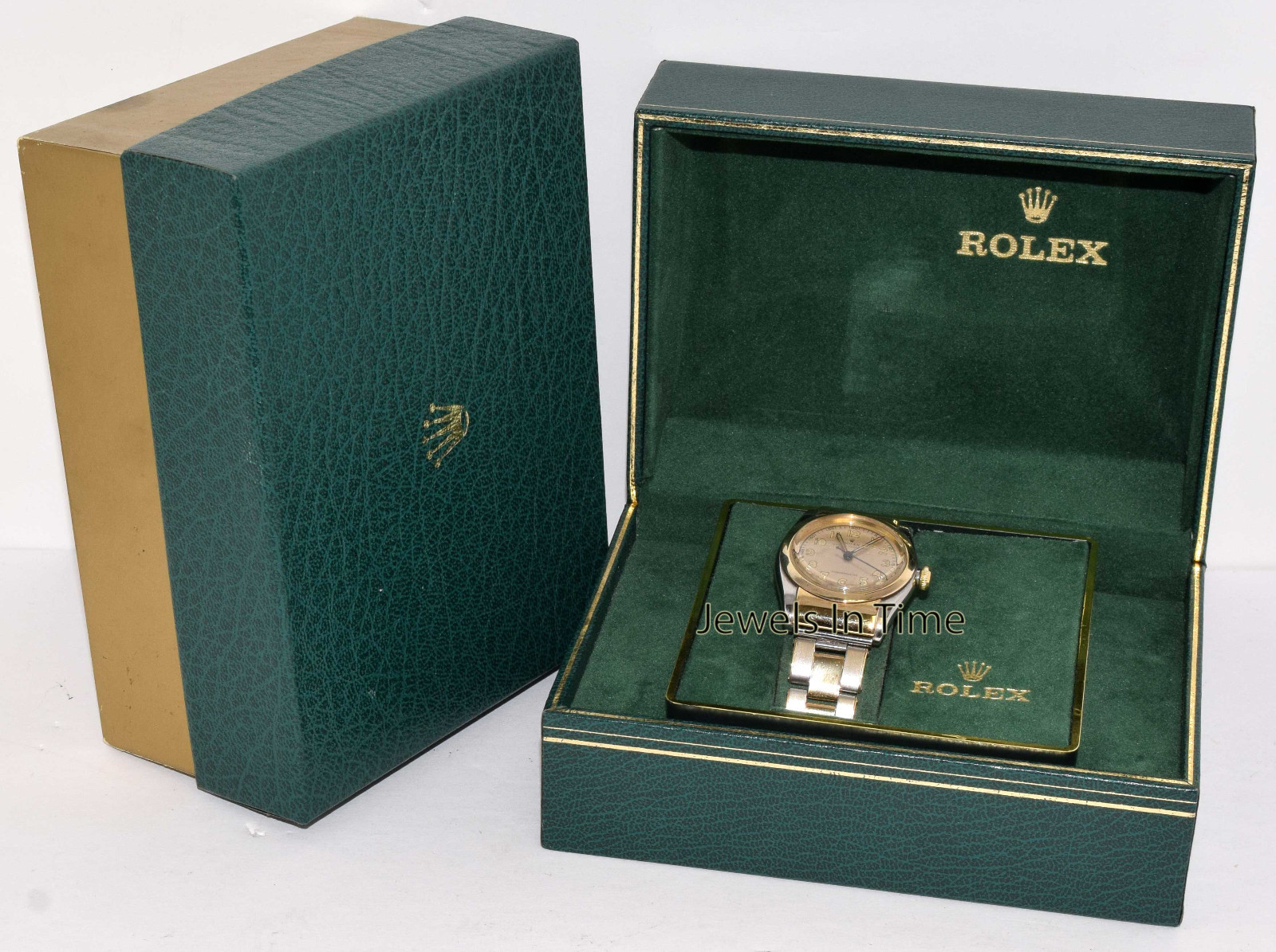 Rolex Vintage 1940's Hooded Bubbleback 14k Gold & Steel Mens Watch & Box 3065