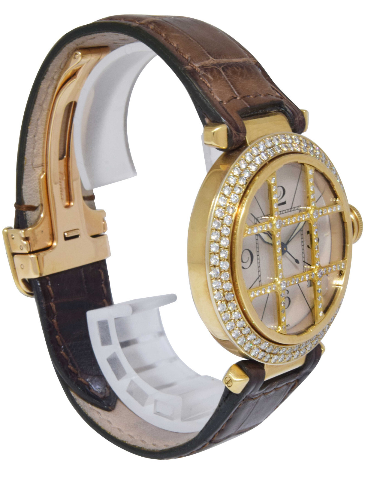 Cartier Pasha 38mm 18k YG Diamond Grid w/Ivory Dial Leather Automatic Watch 1988