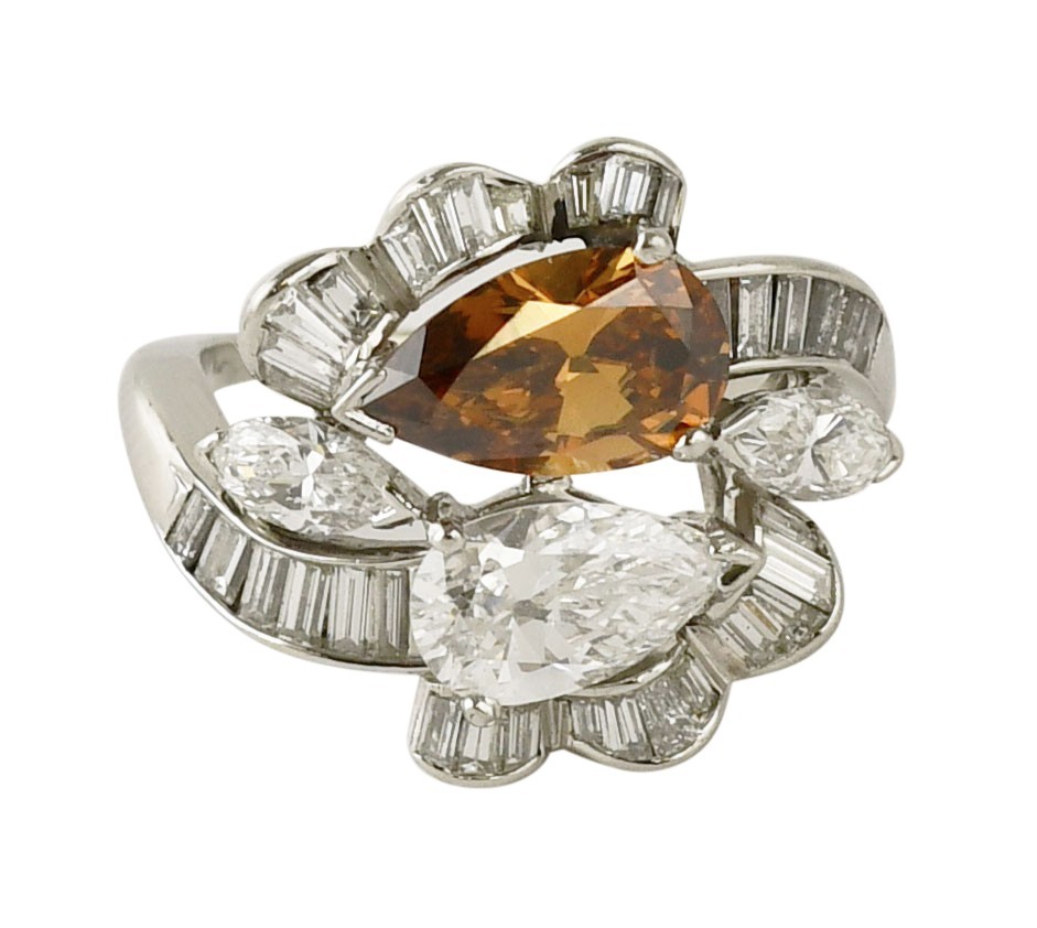 GIA 1.49 & 1.08 Carat Pear Brilliant Diamond Platinum Cocktail Ring size 6.25