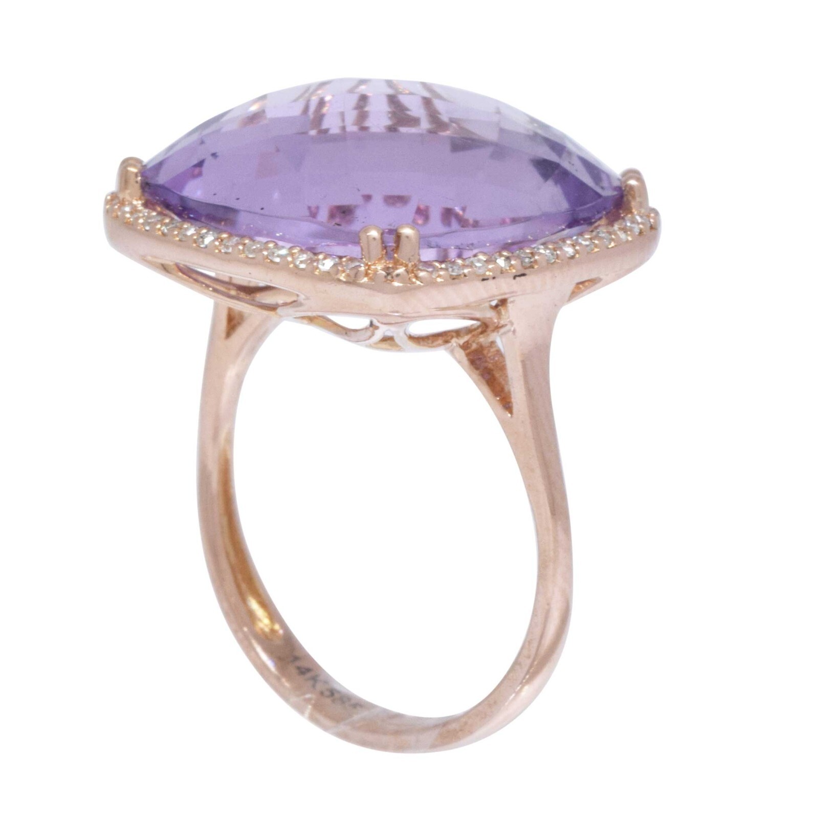 Amethyst & 0.26ct Diamond 14k Rose Gold Ladies Ring 6.5