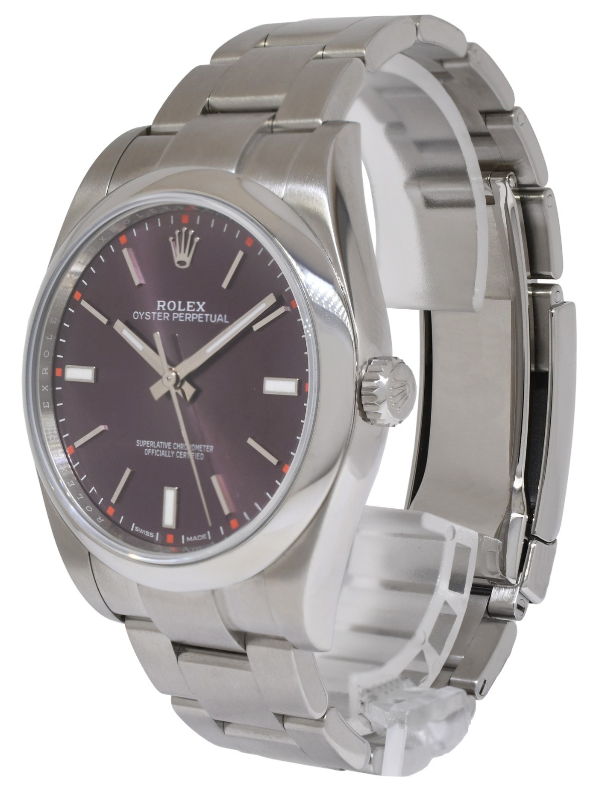 Rolex Oyster Perpetual 39 Steel Purple Grape Dial Mens Watch 114300