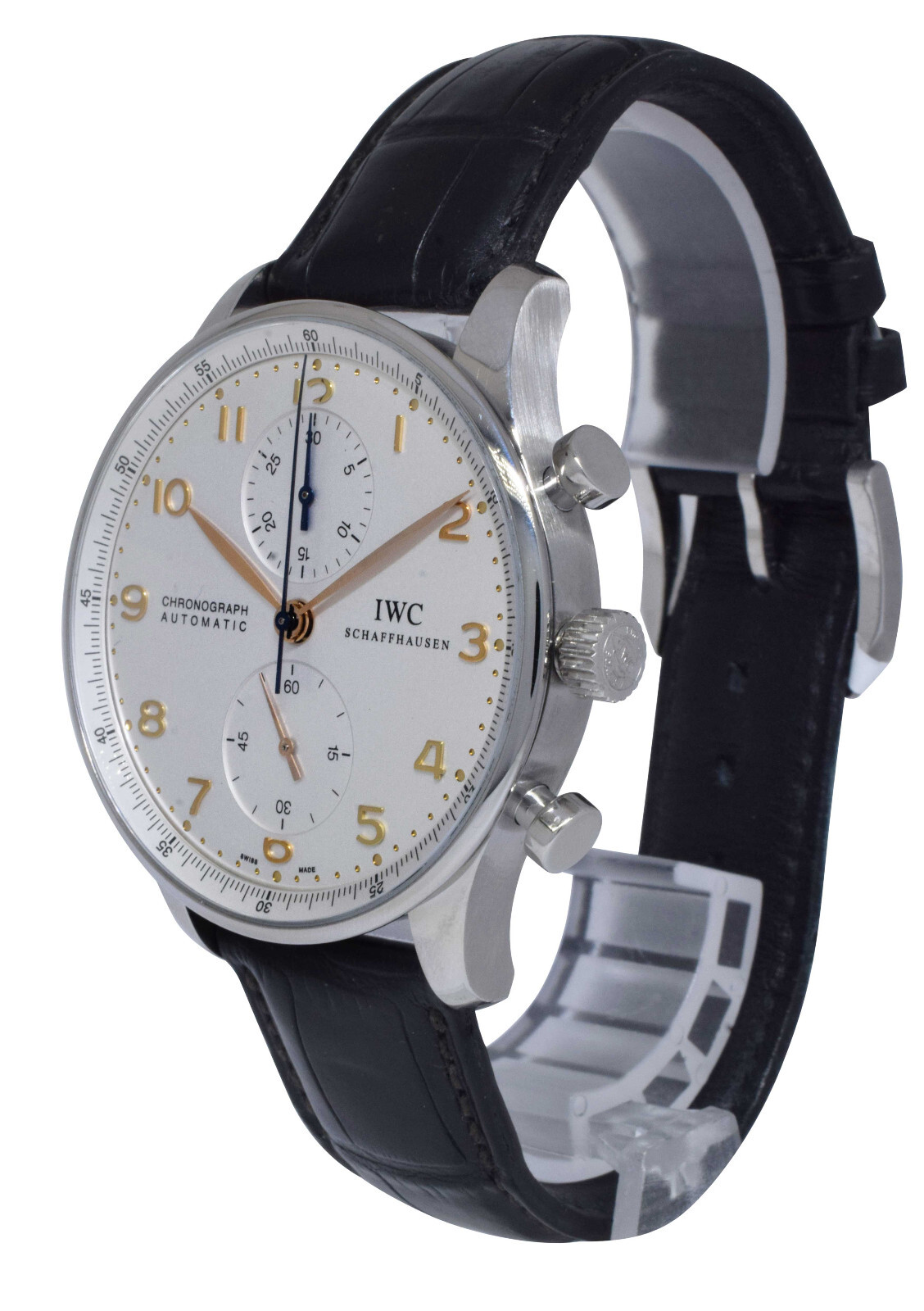 IWC Portuguese Chronograph 3714 Steel Silver Dial 41mm Watch B/P IW3714