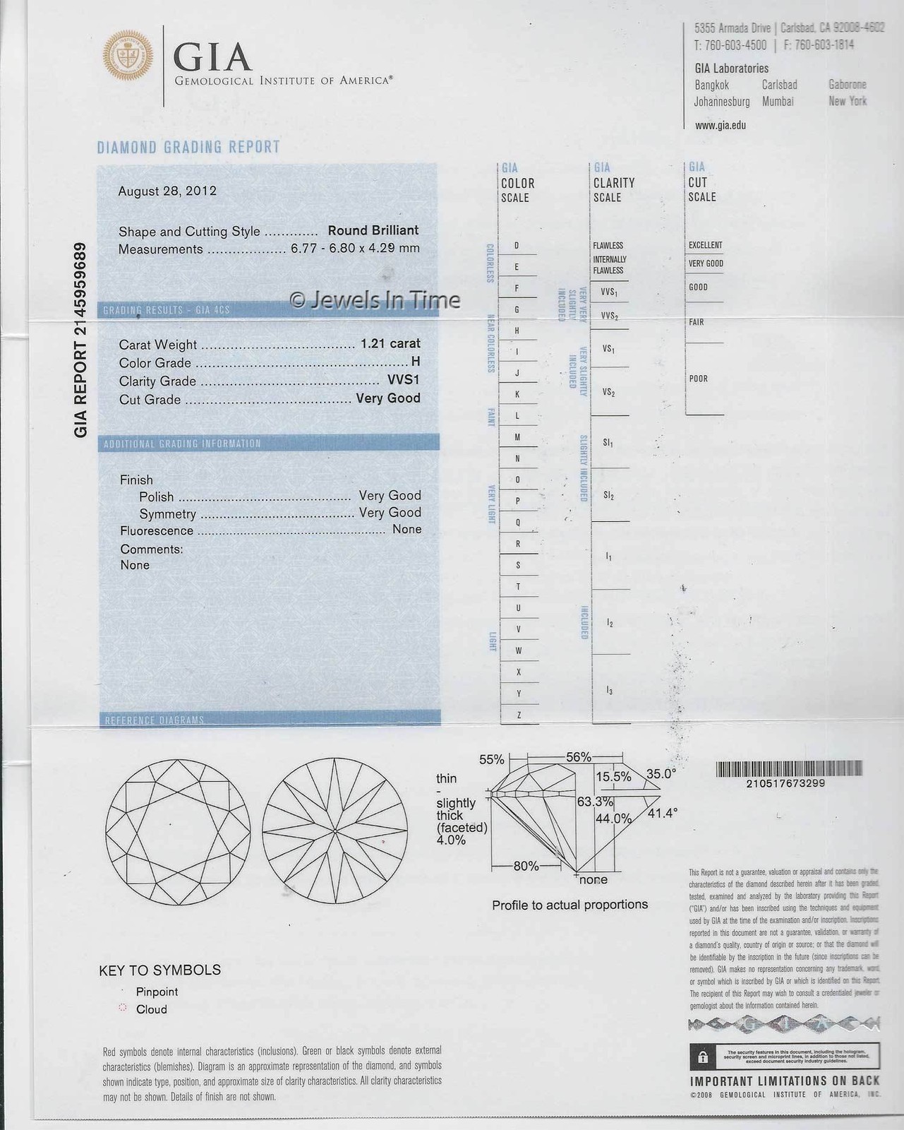 1.21 Carat Round Brilliant Diamond w/ GIA Certificate