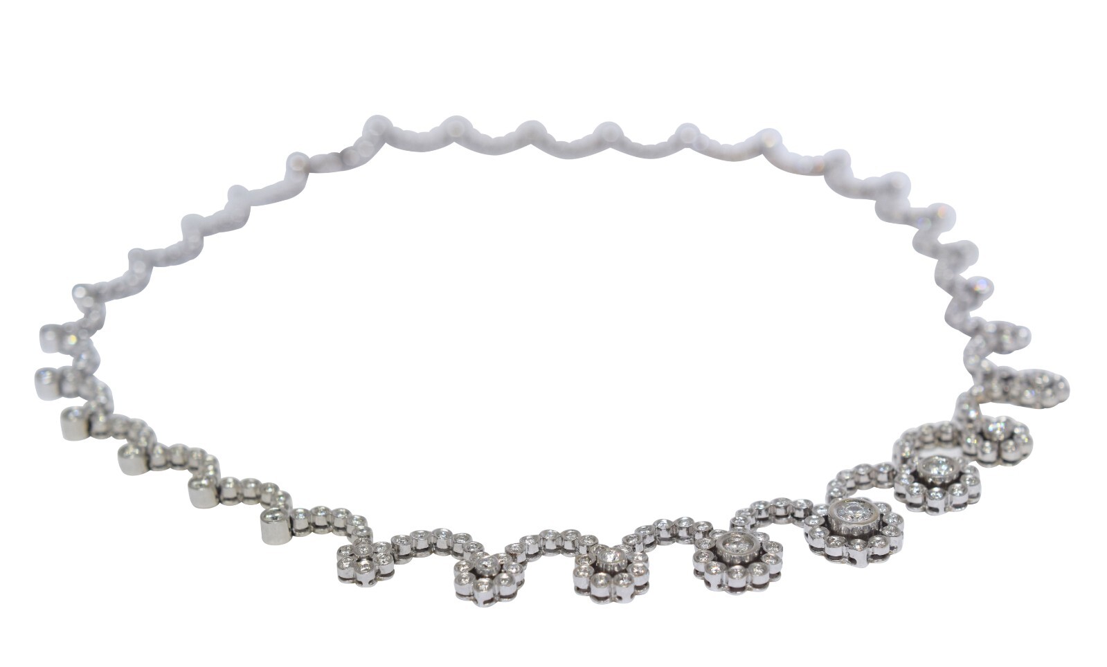 7.58 ct Diamond Flowers Motif 14k White Gold Necklace & Earrings Set