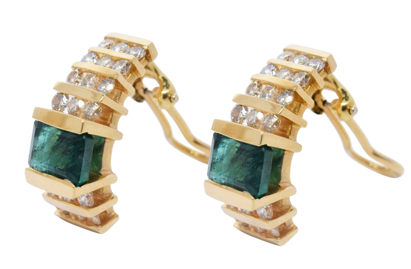 Earrings Ladies 14k Yellow Gold Diamond & Emerald