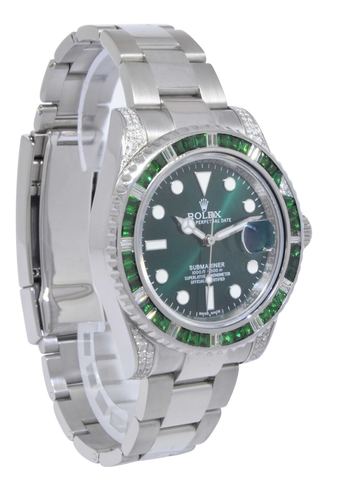 Rolex Submariner Date Steel Green Stones & Diamond 40mm Watch 116610