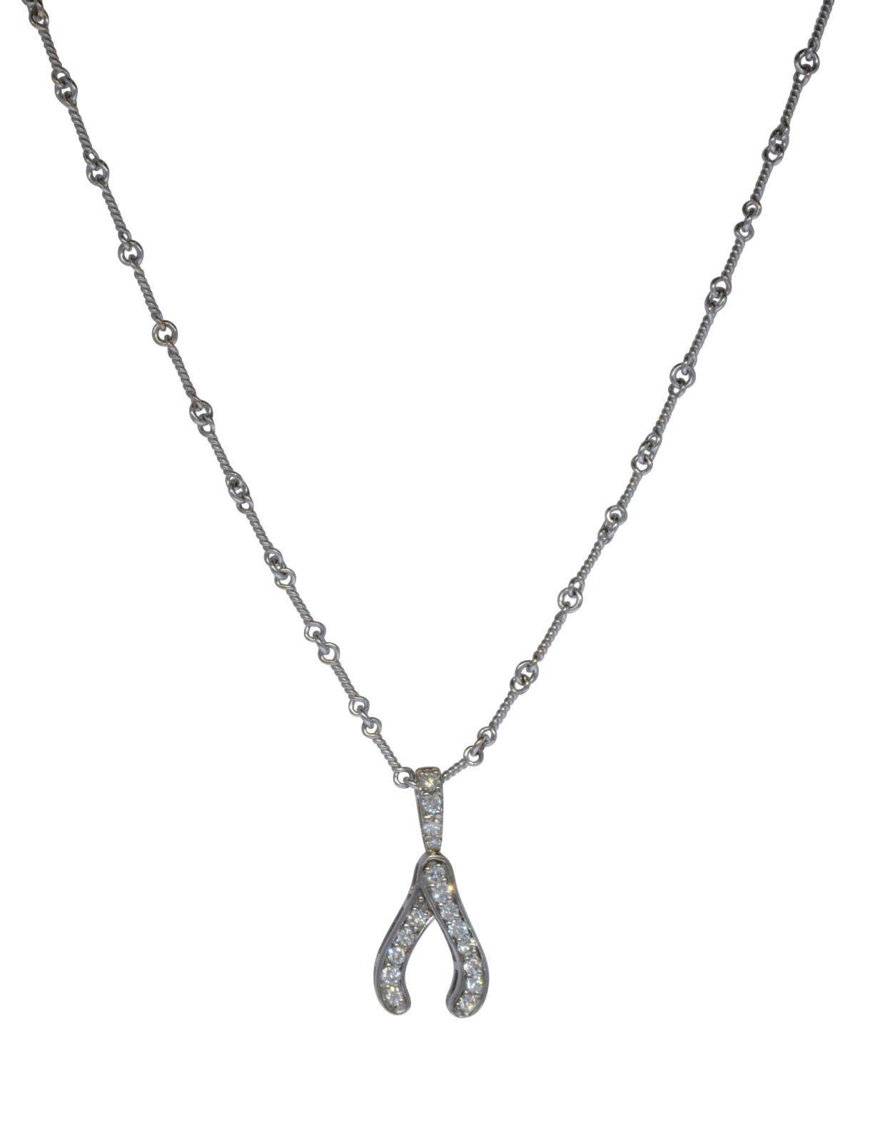 Wishbone Pendant & Chain 18k White Gold & Diamonds Ladies Necklace