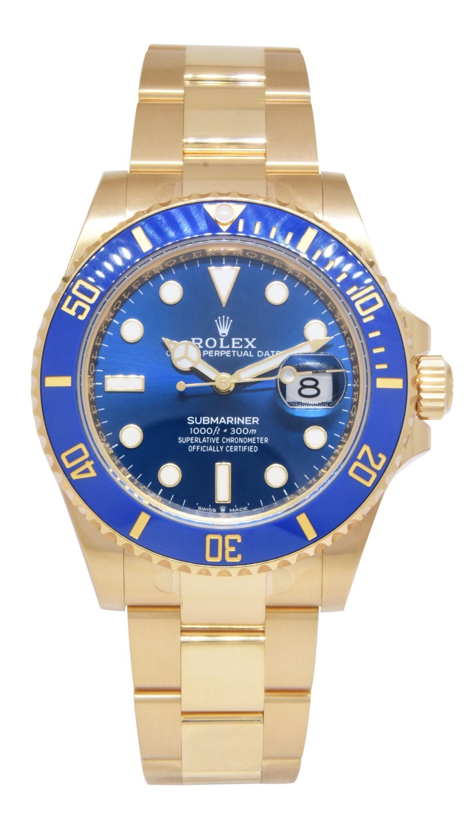 Rolex Submariner Date 18k Yellow Gold Blue Ceramic 41mm Watch 126618 LB