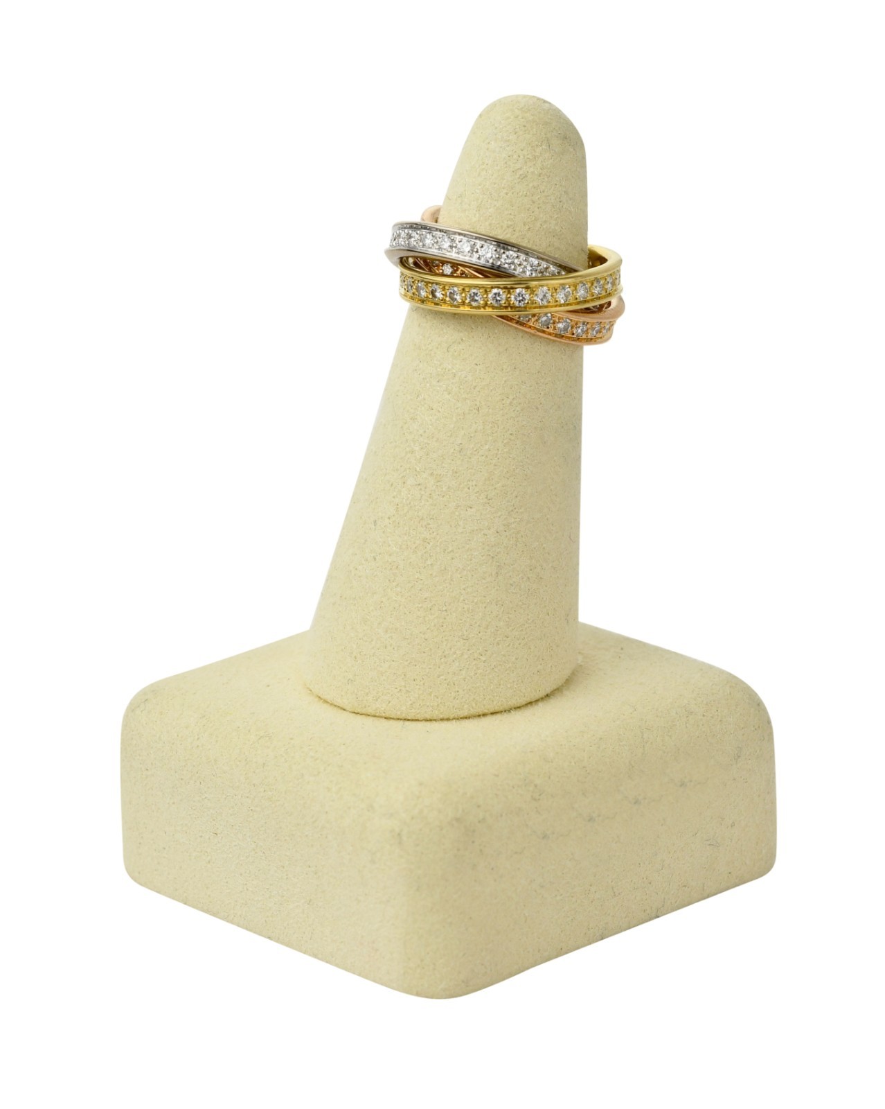 Cartier Trinity Pave Diamond Tri-Color 18k White Yellow & Rose Gold Ring Size 49
