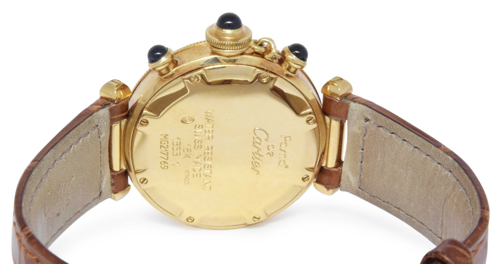 Cartier Pasha 35mm Chronograph 18K Yellow Gold Quartz Mens Wrist Watch 1353