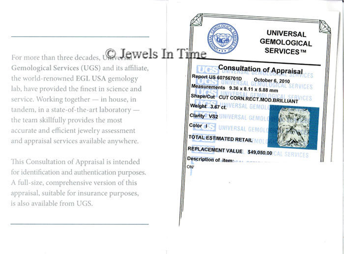 3.67 Carat Diamond Platinum Ladies Ring Size 6.5 + EGL Certificate