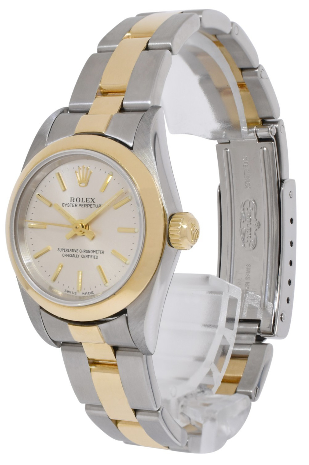 Rolex Oyster Perpetual 18k Yellow Gold/Steel Silver Dial 24mm Watch K 76183