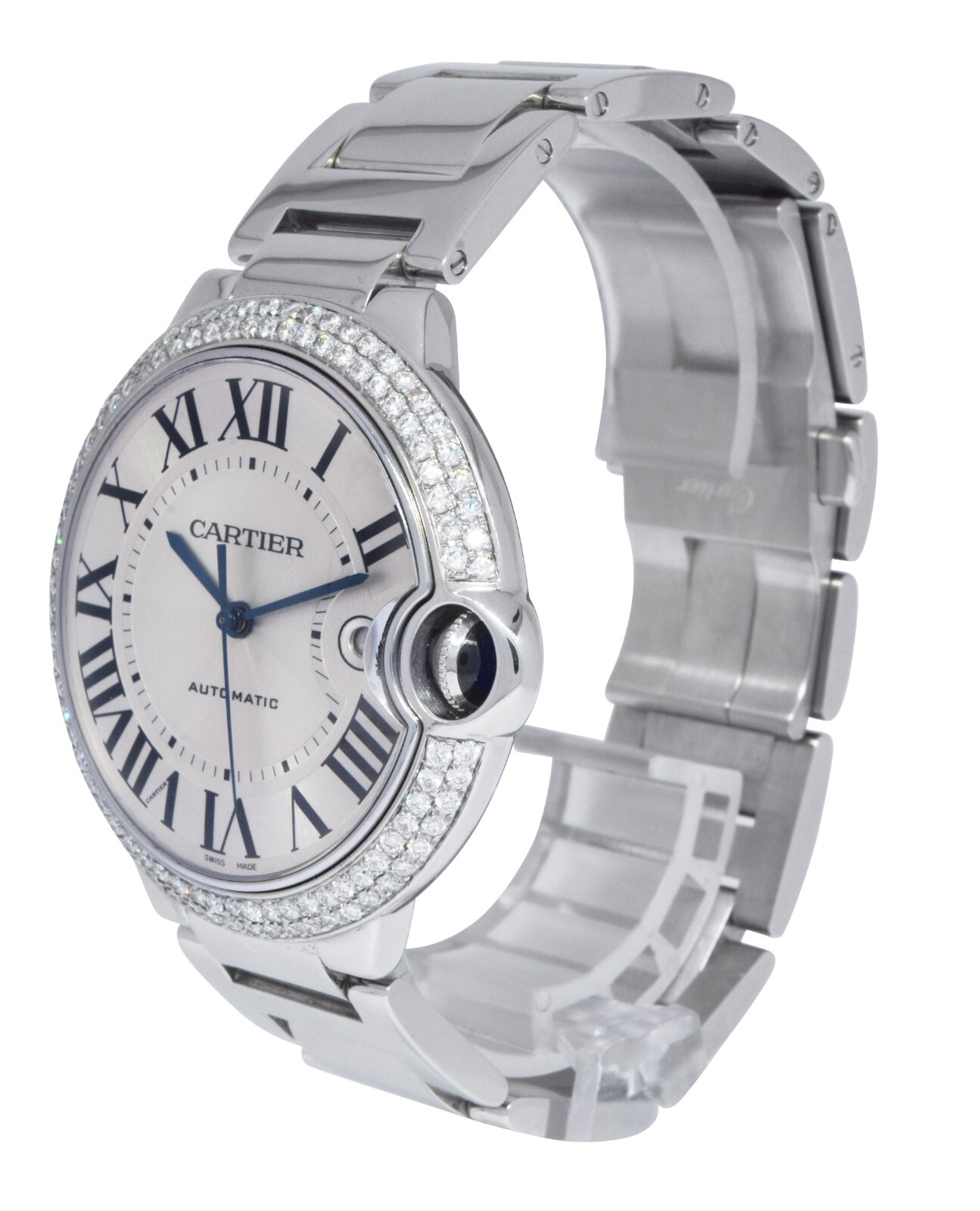 Cartier Ballon Bleu 42mm Steel Diamond Bezel Automatic Watch 3001