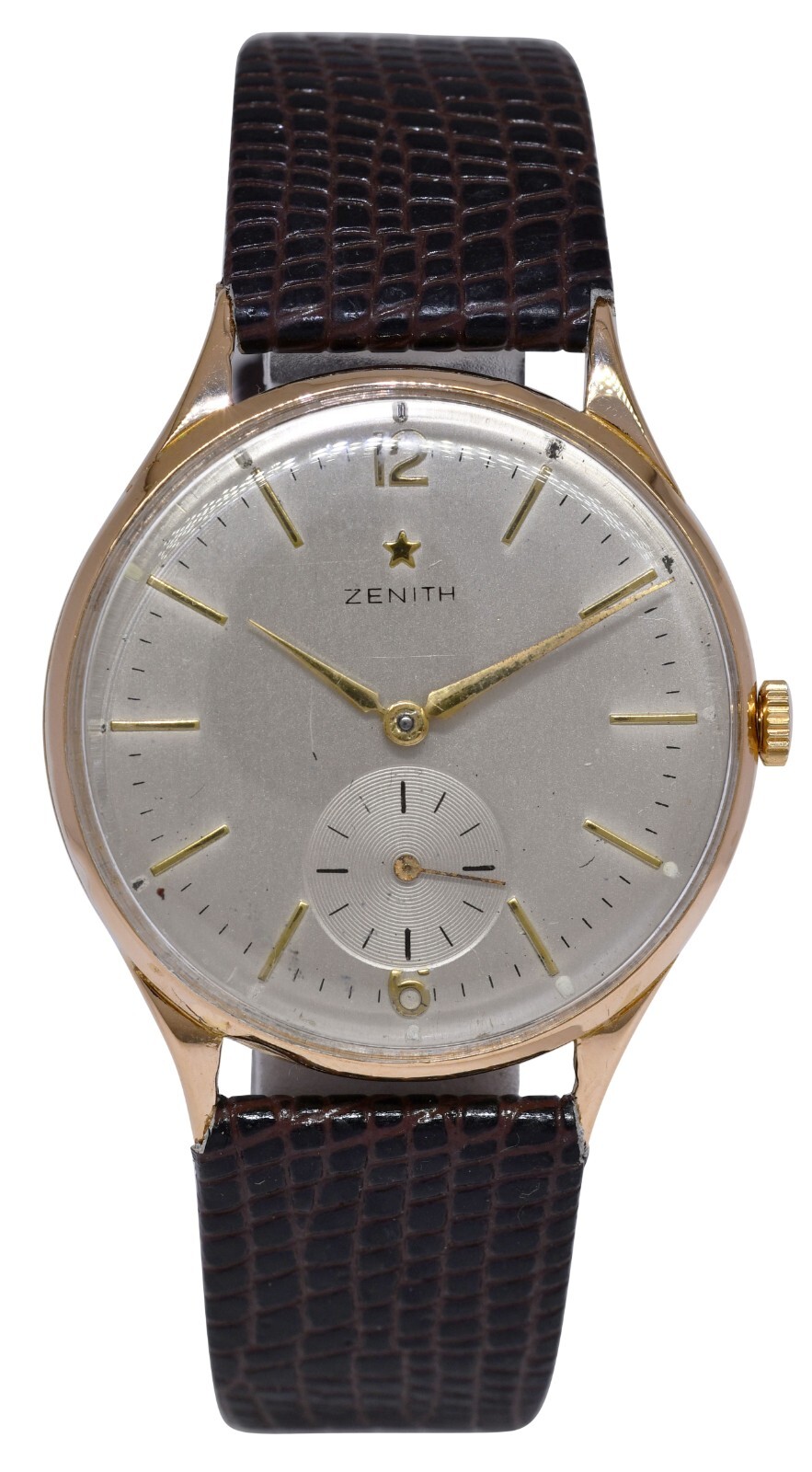 Zenith Vintage 18k Rose Gold Silver Dial Mens 36.5mm Manual Watch