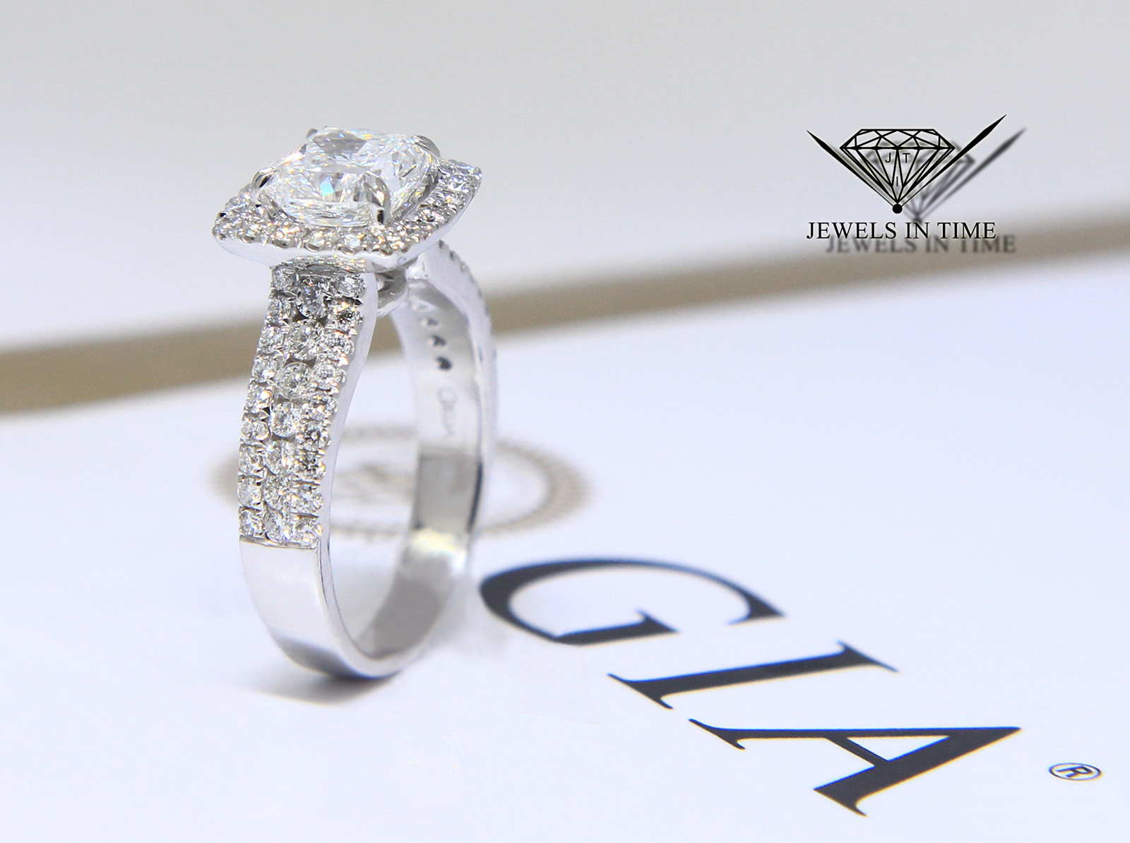 1.76 Carat Cushion Brilliant Diamond 18k White Gold Ring GIA BRAND NEW