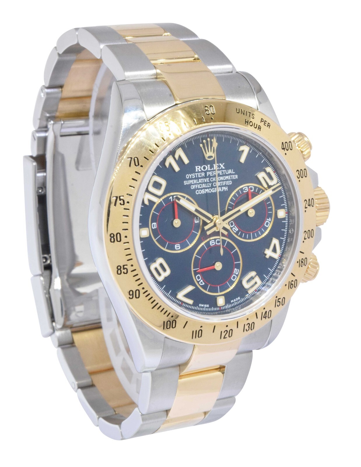 Rolex Daytona Chronograph 18k Yellow Gold/Steel Blue Dial Mens 40mm Watch 116523