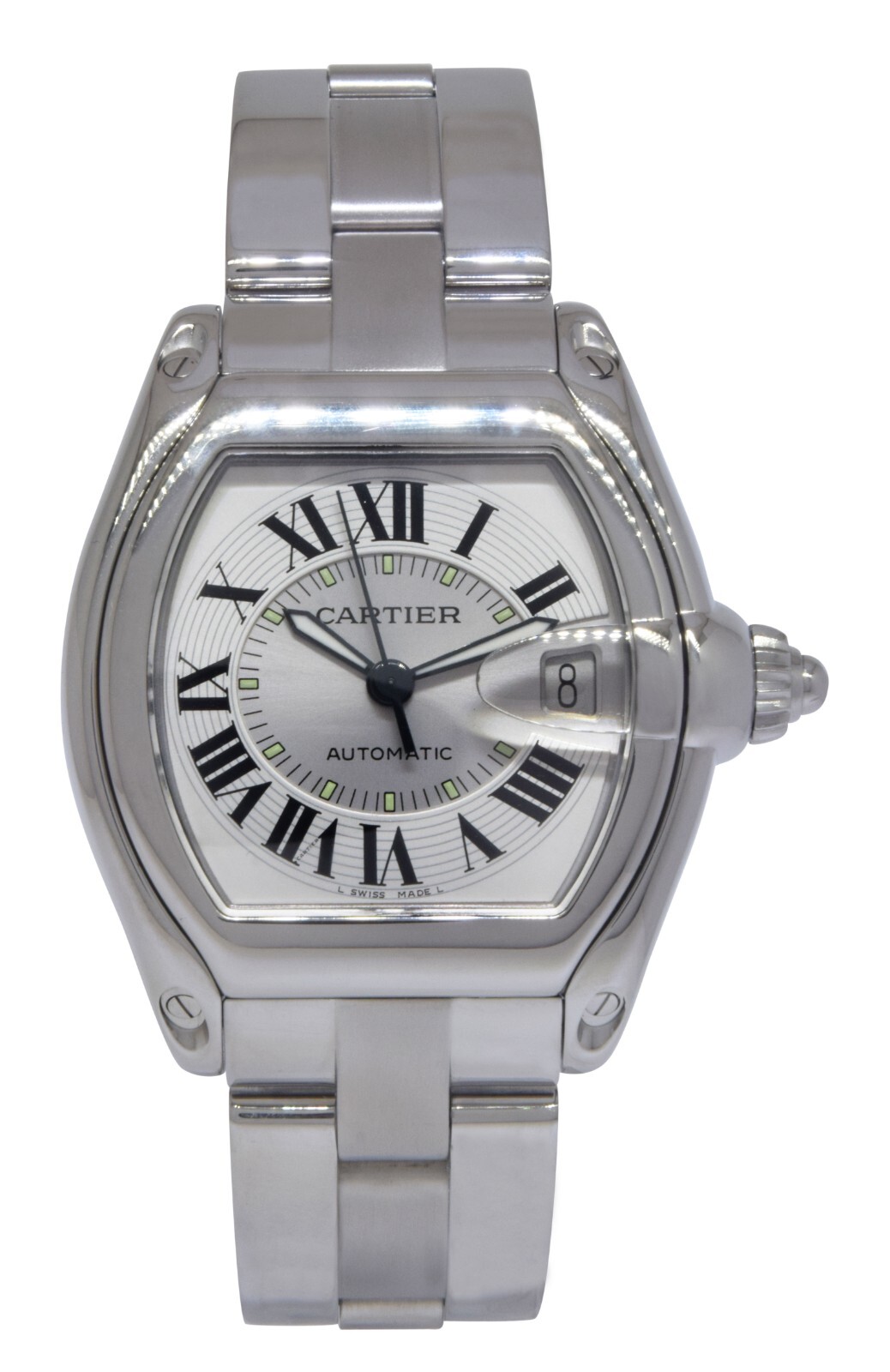 Cartier Roadster Stainless Steel Silver Roman Dial Mens Automatic Watch 2510