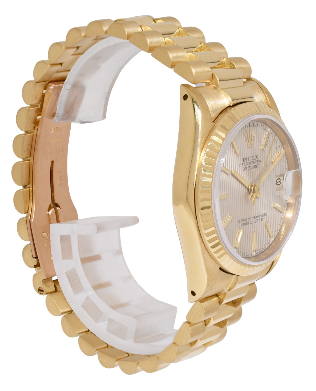 Rolex Datejust President 18k Yellow Gold Silver Tapestry 31mm Watch '84 68278