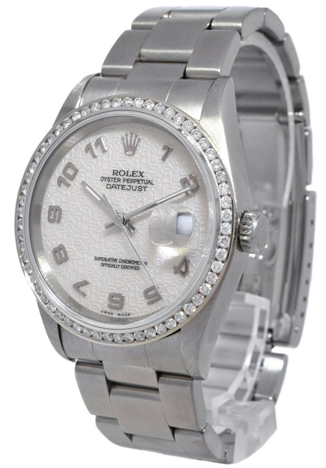 Rolex Datejust Steel Diamond Bezel Silver Jubilee Dial 36mm Watch U 16200 Rolex Datejust Steel Diamond Bezel Silver Jubilee Dial 36mm Watch U 16200