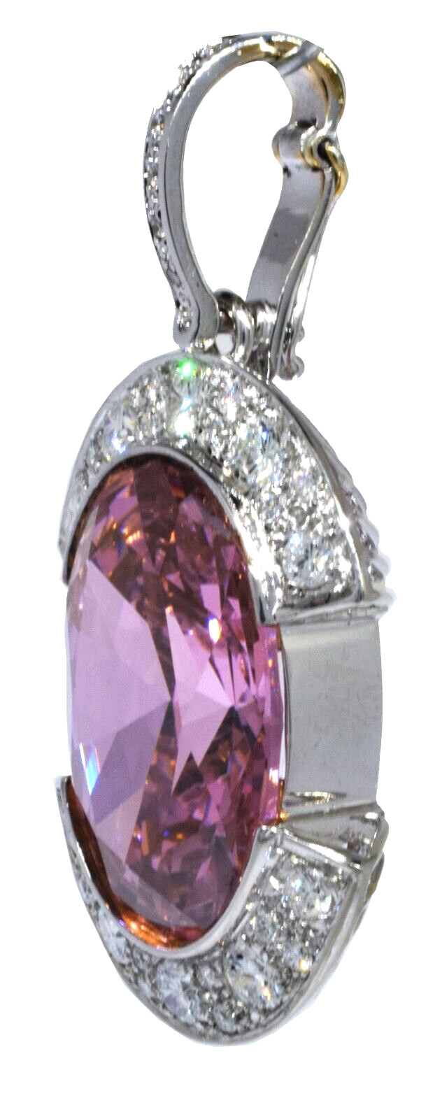 14k White Gold Pink Cubic Zirconia & Diamond Pendant / Pearl Enhancer