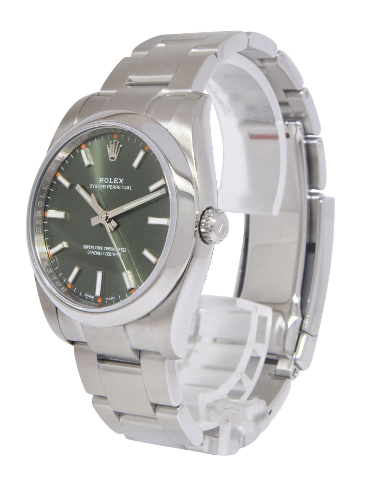Rolex Oyster Perpetual Steel Olive Green Dial Oyster Bracelet 34mm Watch 114200