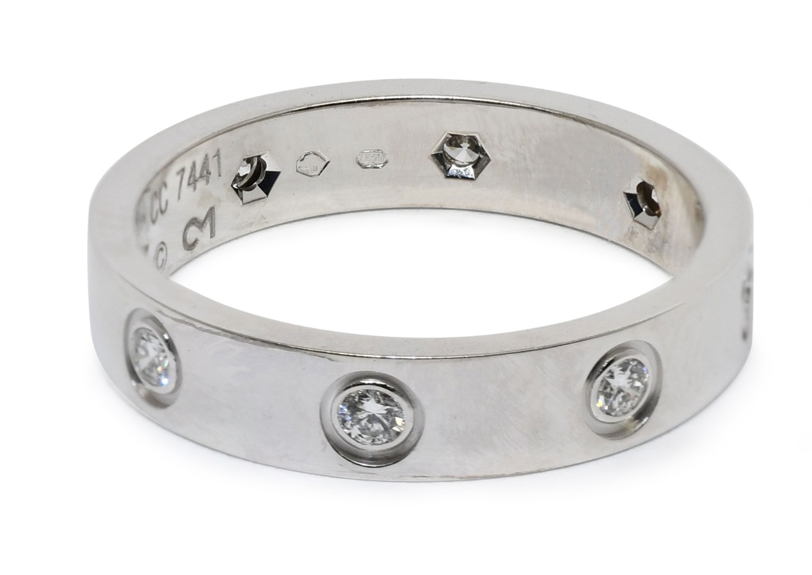 Cartier Love Ring 8 Diamonds 18k White Gold Small Band Size 51 B4050651 Cartier Love Ring 8 Diamonds 18k White Gold Small Band Size 51 B4050651