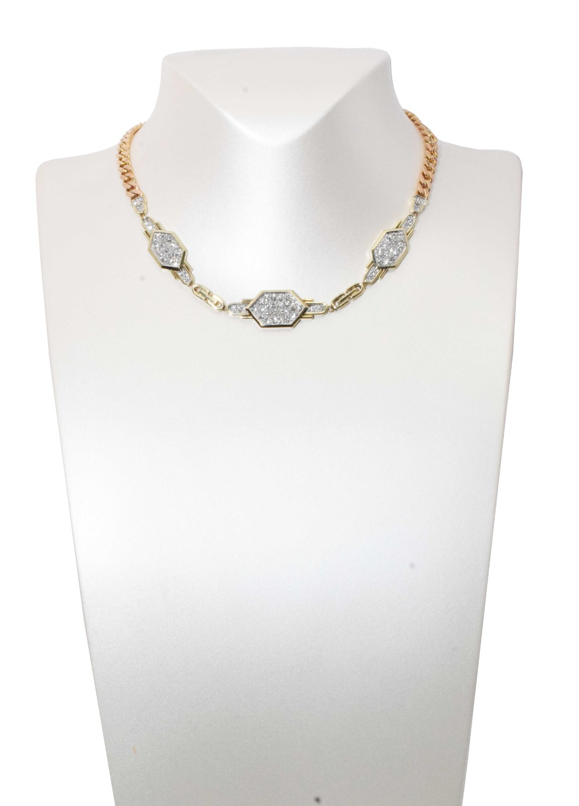 4.32ct Diamond 14k Yellow & Rose Gold Cuban Link Necklace 16"