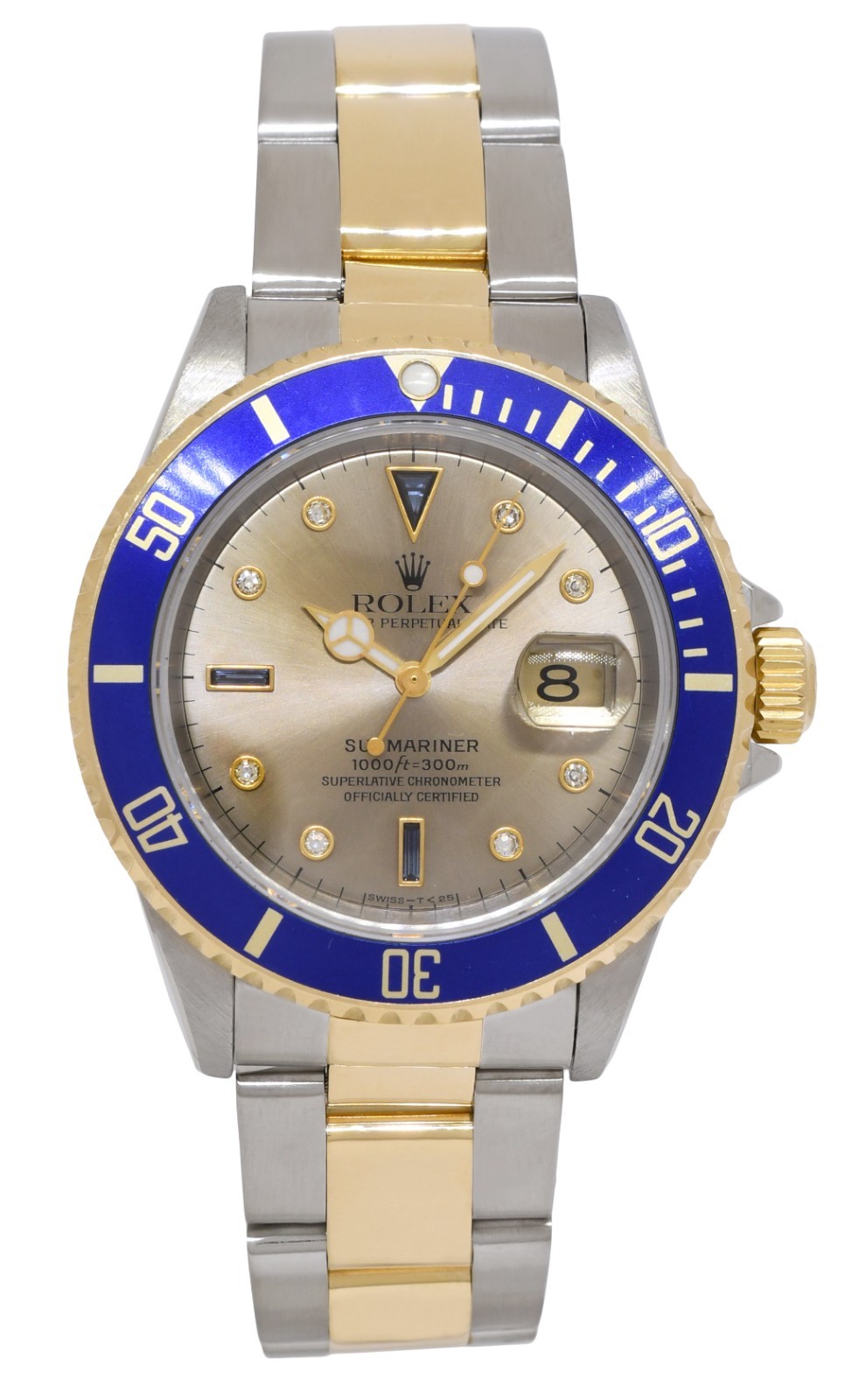 Rolex Submariner 18k Yellow Gold/Steel Slate Serti Diamond 40mm Watch U 16613