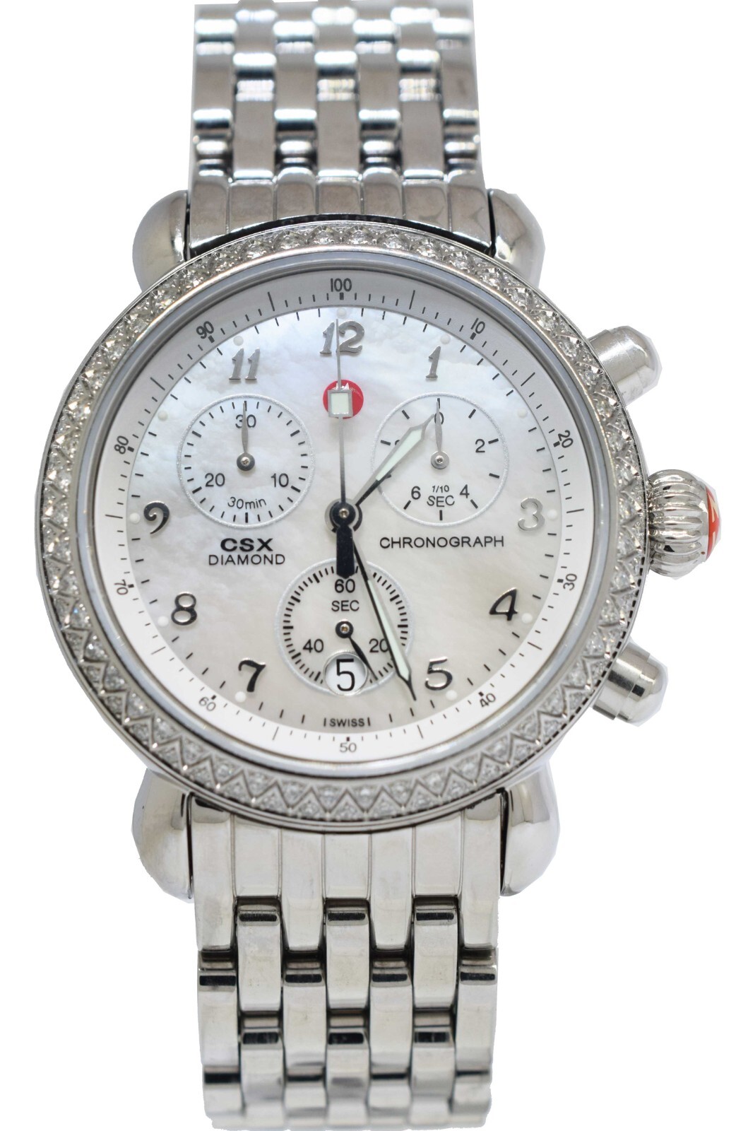 Michele CSX Diamond Chronograph Steel MOP Ladies 36mm Quartz Watch MW03C01 Michele CSX Diamond Chronograph Steel MOP Ladies 36mm Quartz Watch MW03C01