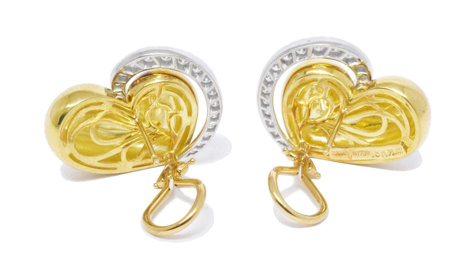 Diana Vincent 18k Yellow Gold & Platinum 1.30ct Diamond Heart Earrings