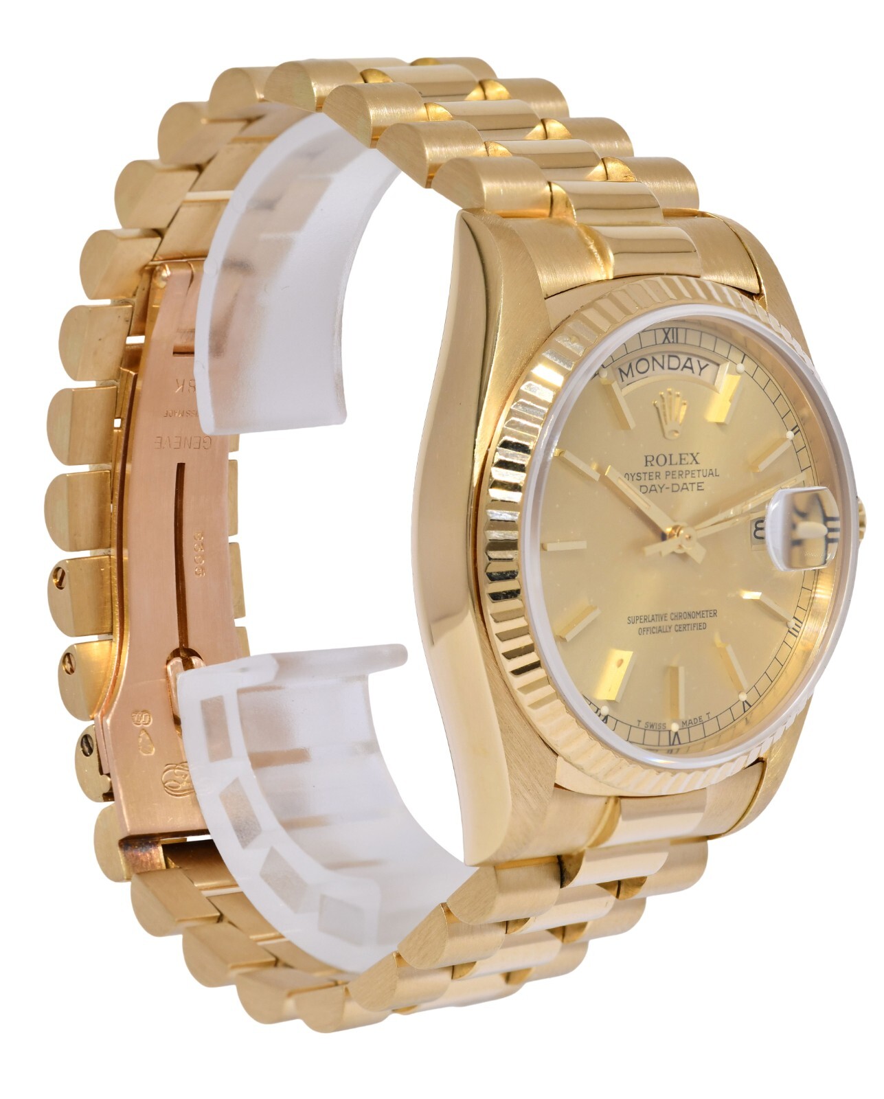 Rolex Day-Date 36 President 18k Yellow Gold Champagne Stick Dial Watch '82 18038