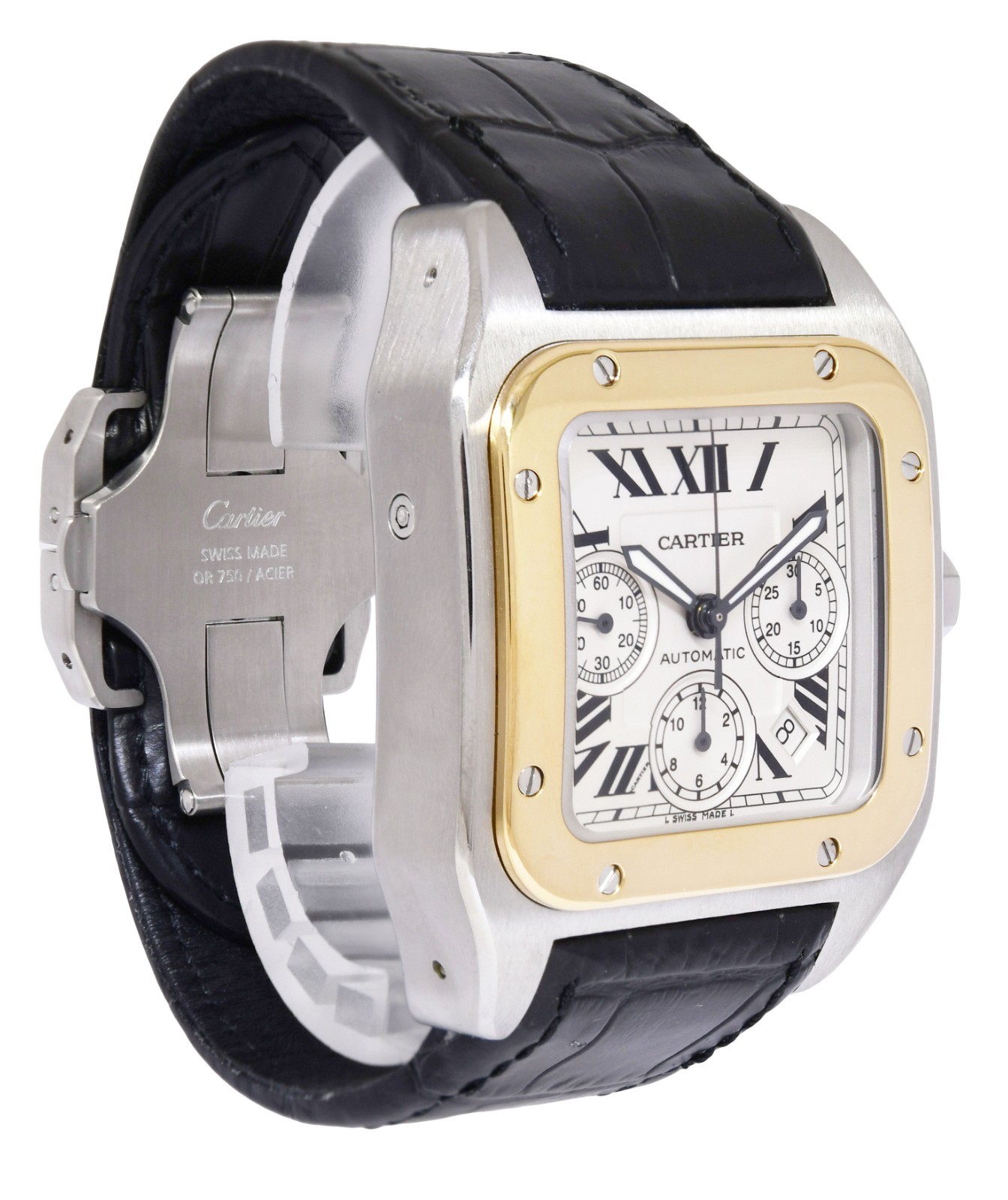 Cartier Santos 100 XL Chrono 18k YG/Steel Mens Automatic Watch W20091X7 2740