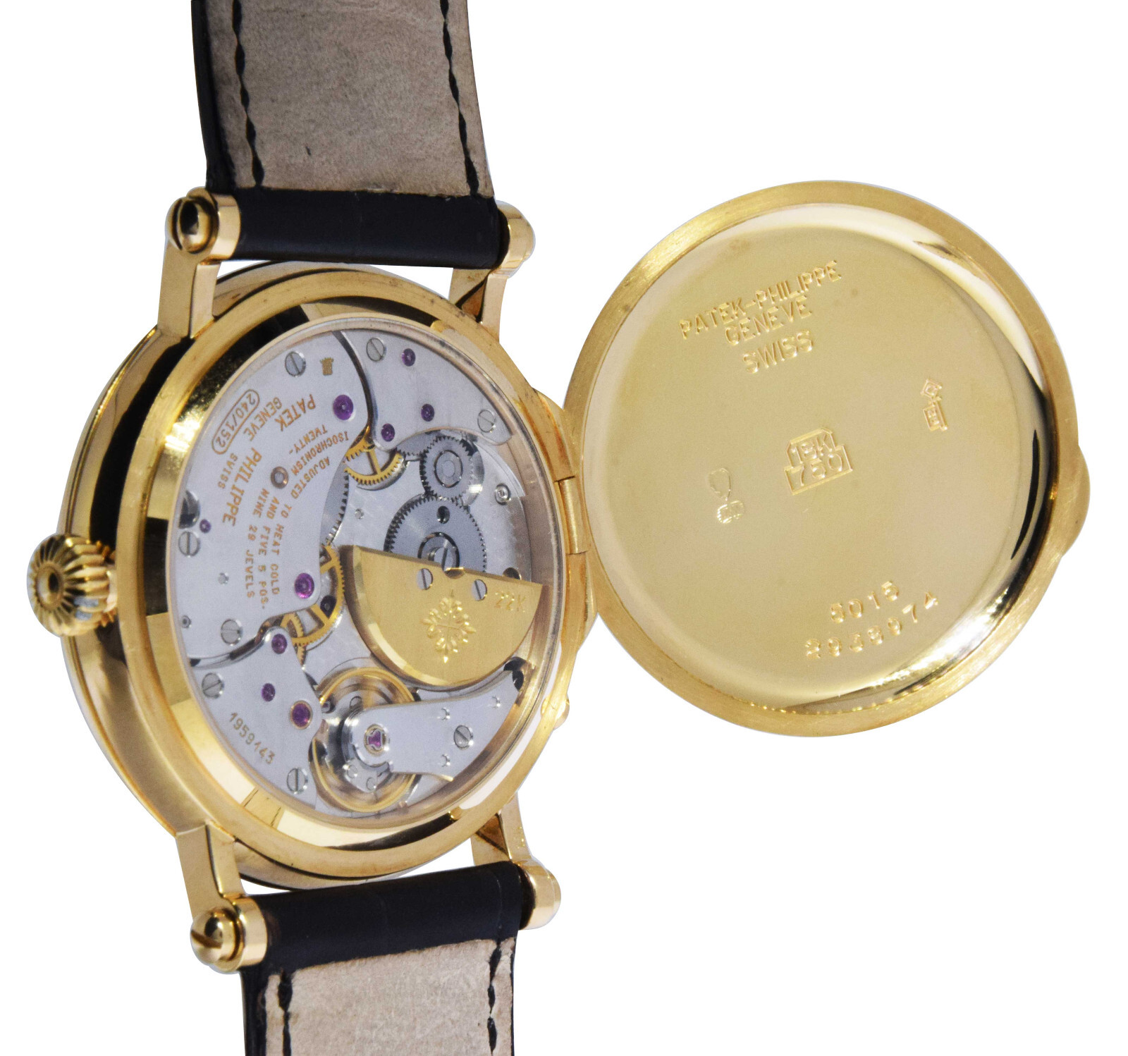 Patek Philippe 5015 Complications 18k YG Mens 35mm White Dial Watch 5015J