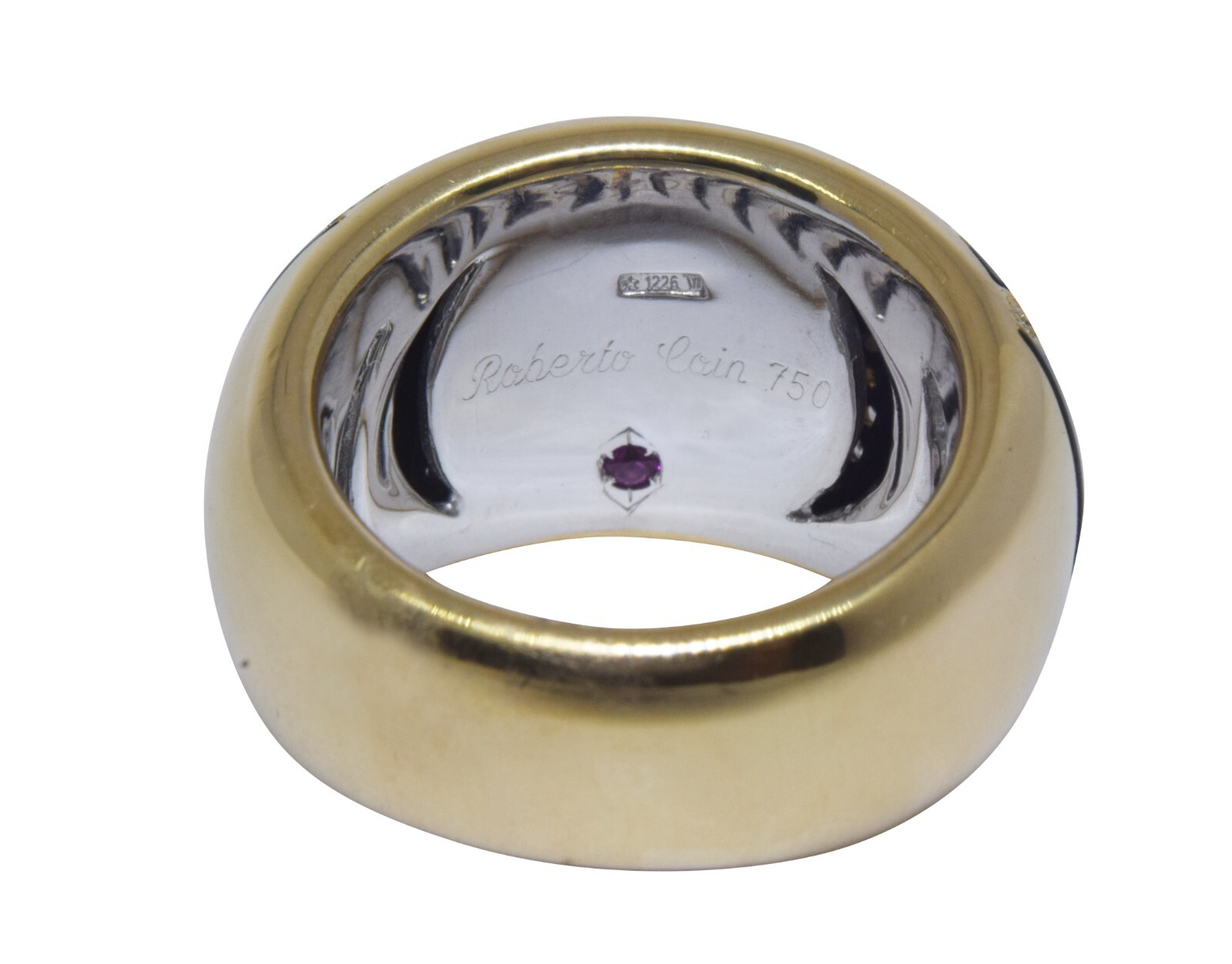 Roberto Coin 18k Yellow Gold Diamond & Black Enamel Ring Size 6 / 51 EU