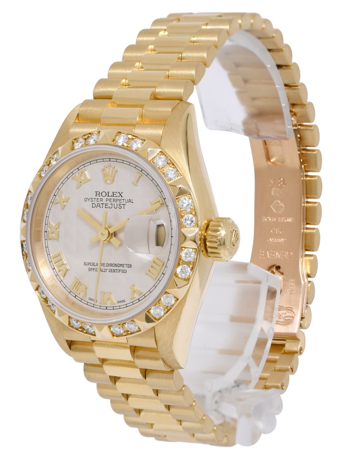Rolex Datejust President 18k Yellow Gold Pyramid Diamond 26mm Watch B/P T 69258